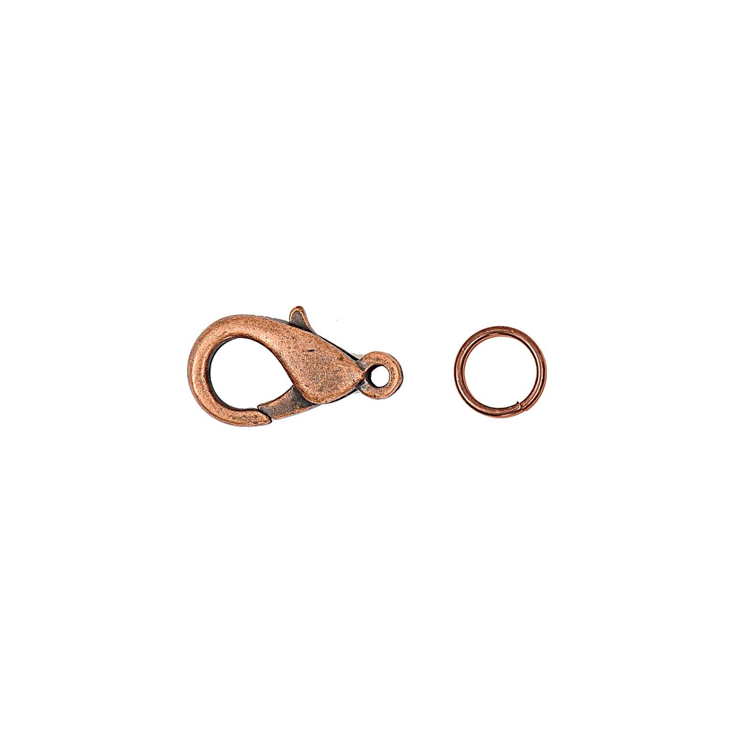 Karabiner mit Federringen in Kupfer von Rico Design, ideal für Schmuckherstellung und Bastelprojekte.