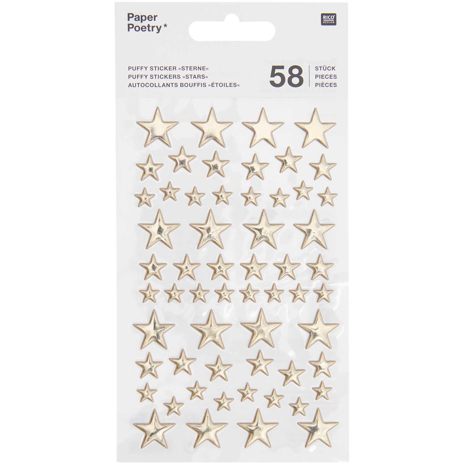 Paper Poetry Puffy Sticker Sterne Gold  58 Stück von Rico Design