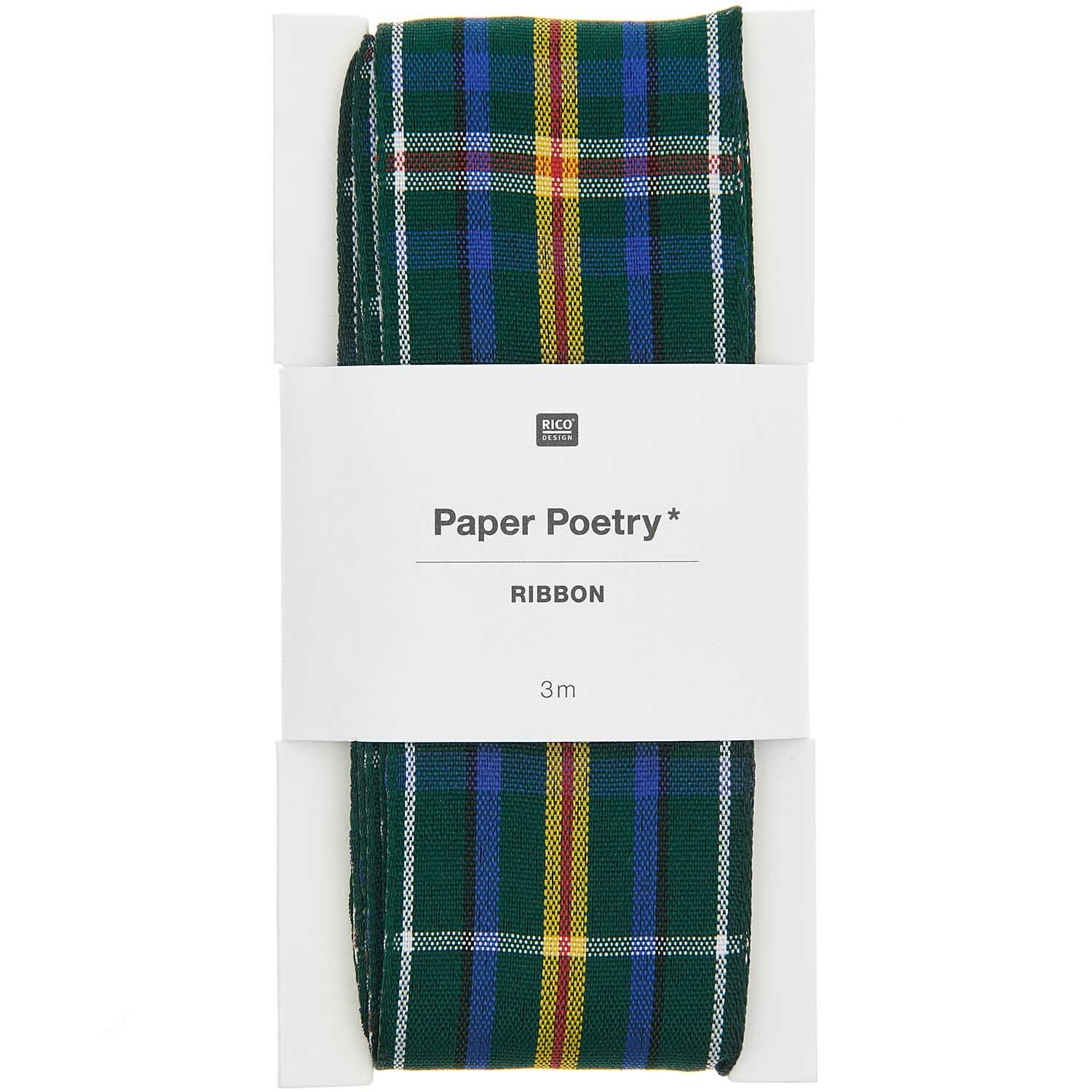Paper Poetry Karoband grün-blau-rot-gelb 38mm 3m von Rico Design
