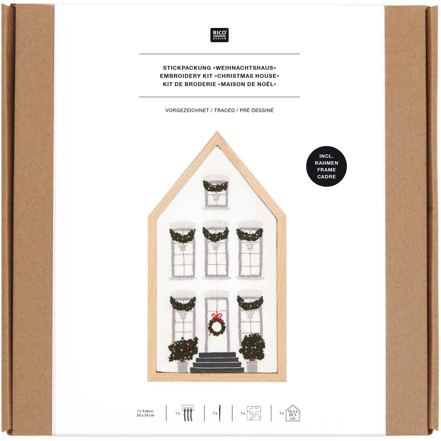Stickpackung Haus mittel vorgezeichnet 12,5x22,5cm von Rico Design