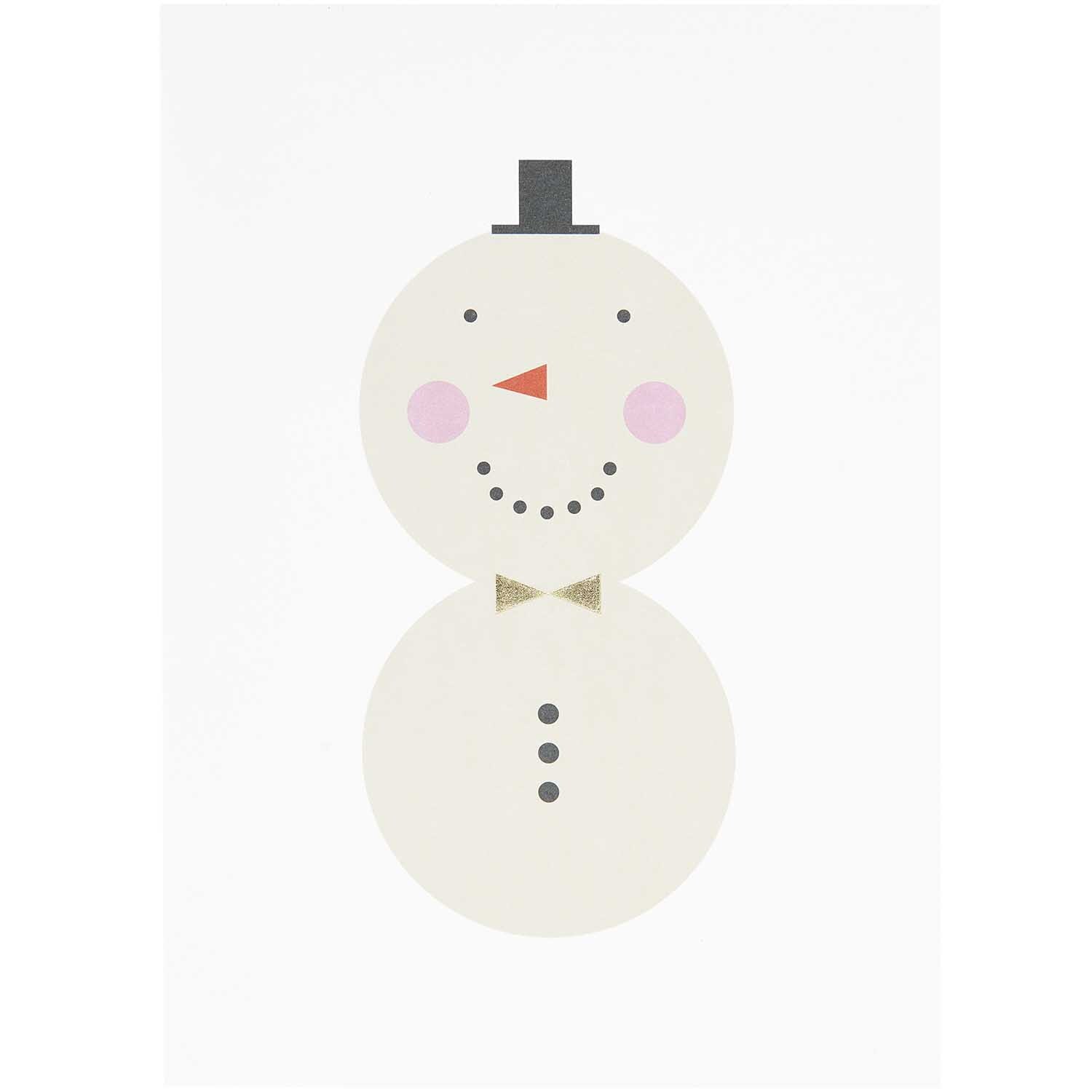 Paper Poetry Postkartenblock I love Christmas 10 Stück zeigt einen fröhlichen Schneemann mit schwarzem Hut und Fliege. Marke: Rico Design.