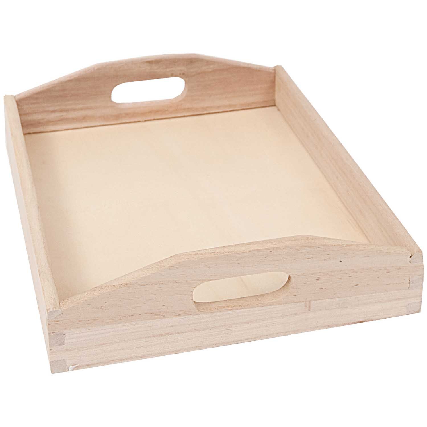 Tablett rechteckig natur von Rico Design aus hellem Holz mit Griffen, ideal für Servierzwecke.