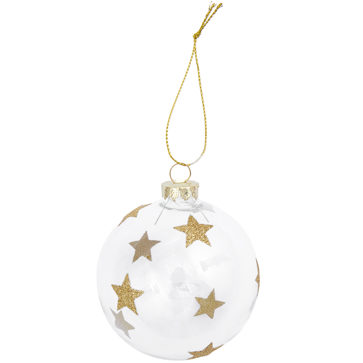 Glaskugel Baumschmuck mit goldenen Sternen von Rico Design, ideal für festliche Dekorationen.