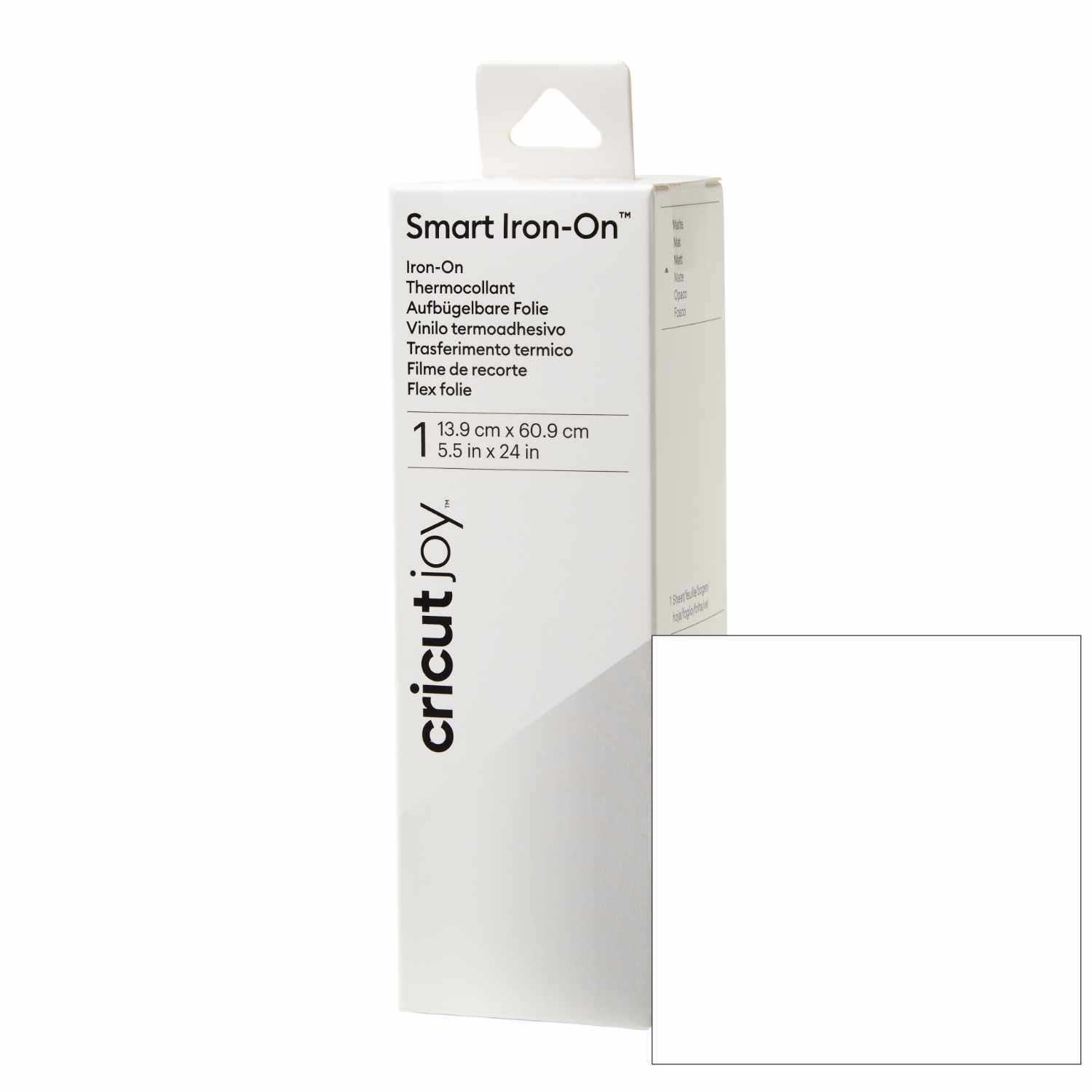 Joy Smart Iron On Bügelfolie in Weiß, 13,9x60,9cm, in Verpackung von Cricut, ideal für kreative Projekte.