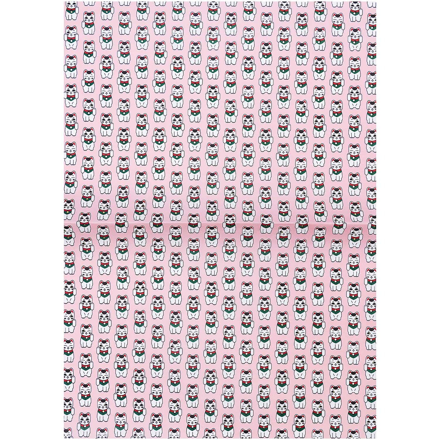 Paper Patch Papier Jardin Japonais Winkekatzen 30x42cm mit buntem Winkekatzen-Muster auf rosa Hintergrund von Rico Design.