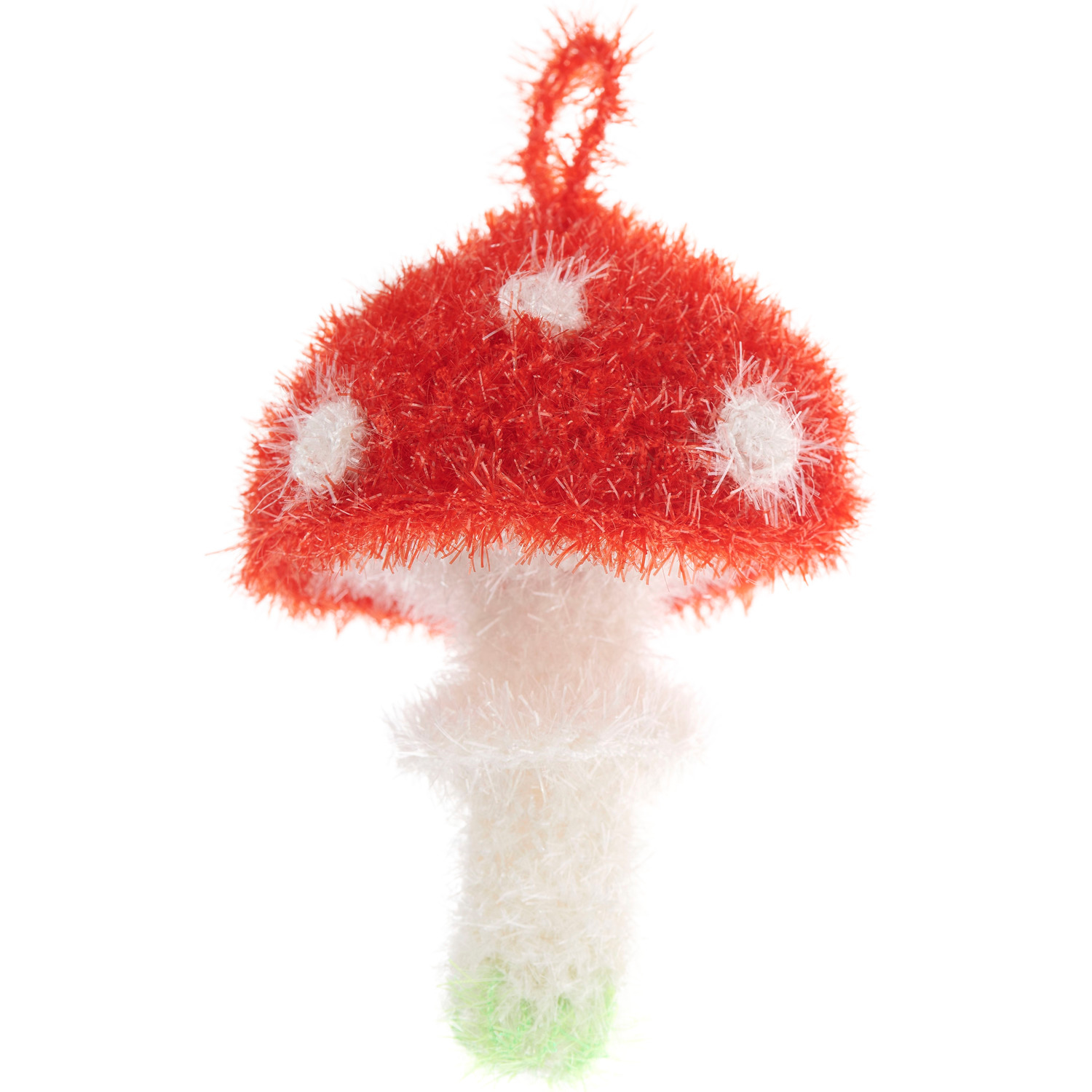 Häkelset Creative Bubble Shrooom: Ein roter, flauschiger Pilz mit weißen Punkten von Rico Design.