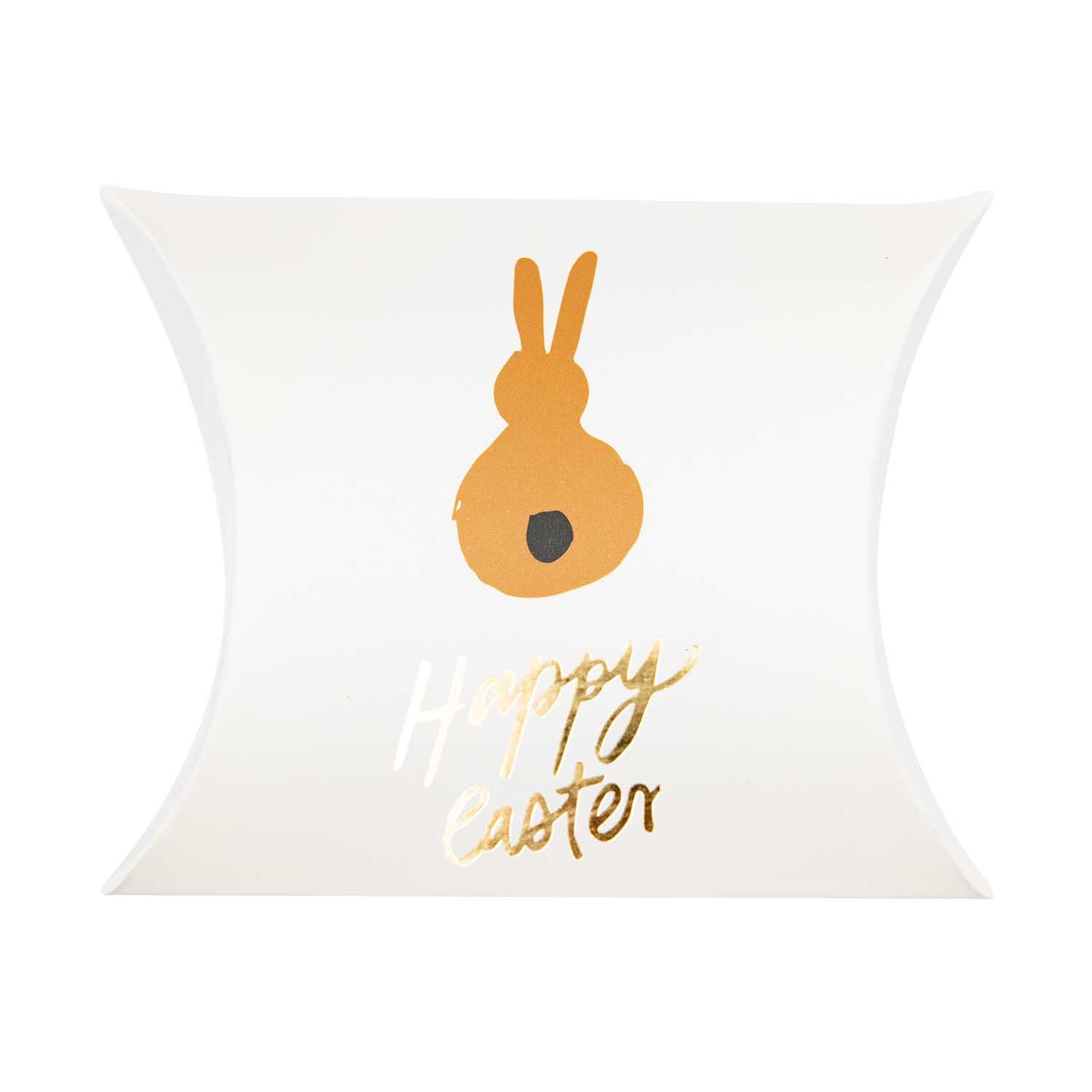 Paper Poetry Geschenkschachteln Bunny Hop Happy Easter 6 Stück, weiß mit goldenem Hasenmotiv und Schriftzug. Ideal für Ostergeschenke.