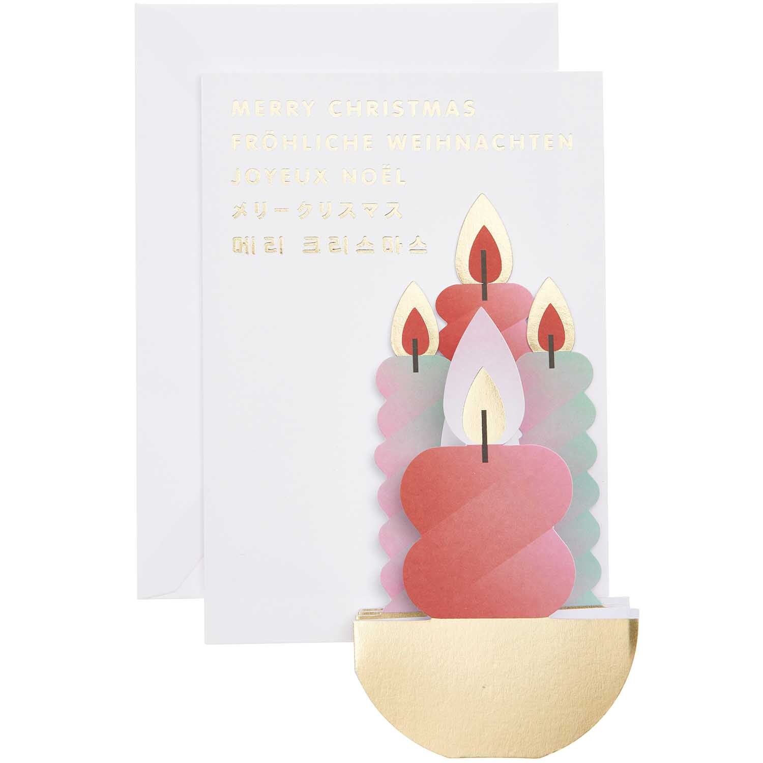 Paper Poetry Zickzack-Karte mit roten Kerzen und goldenen Details, ideal für festliche Grüße.