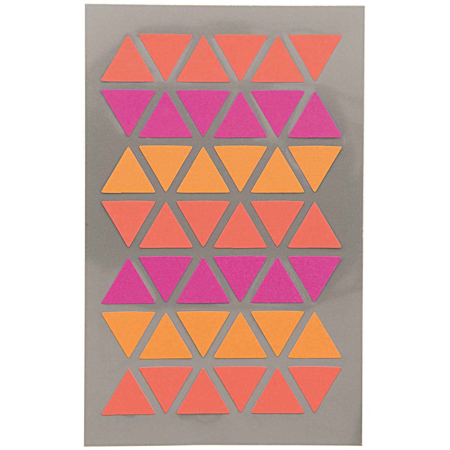 Paper Poetry OfficeSticker zeigt bunte Dreiecke in Rot, Orange und Pink auf vier Bögen. Ideal für kreative Projekte.