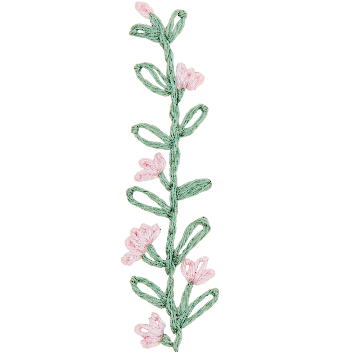 Stick and Stitch Blümchen von Rico Design: Gestickte Blumenranke mit zarten rosa Blüten und grünen Blättern, ideal für kreative Projekte.
