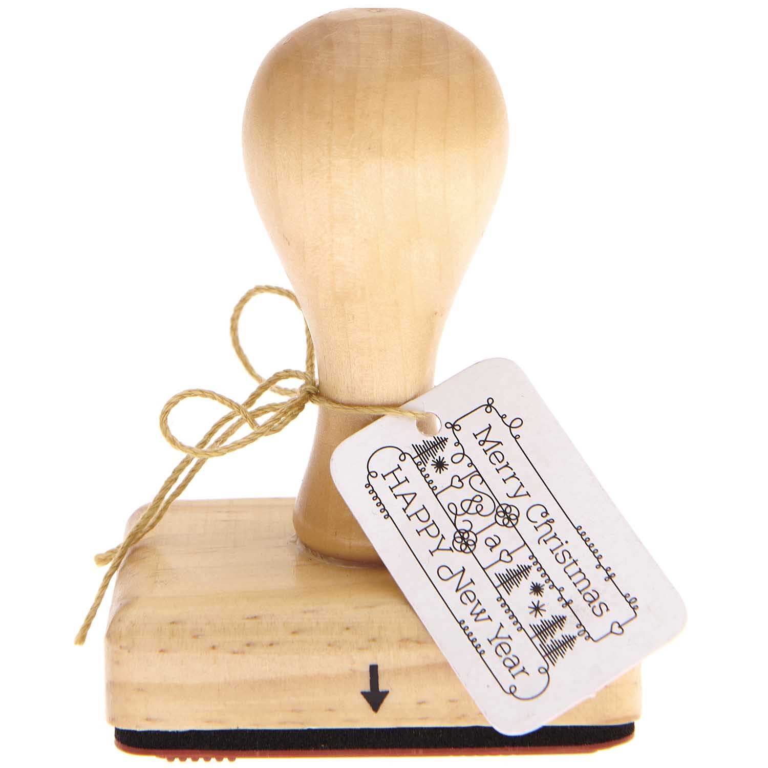Stempel Christmas & New Year 6x4cm von Rico Design: Holzstempel mit festlichem Grußetikett.