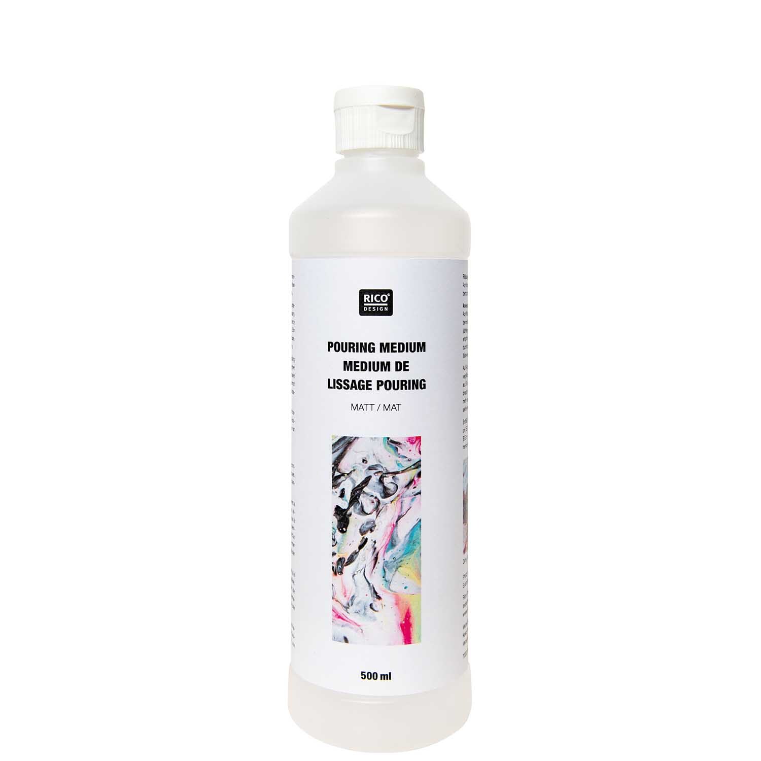 Pouring Medium matt von Rico Design, 500 ml Flasche, ideal für kreative Maltechniken.