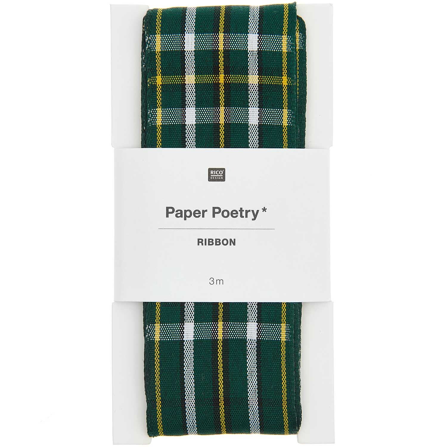 Paper Poetry Karoband grün-gelb-schwarz 38mm 3m von Rico Design