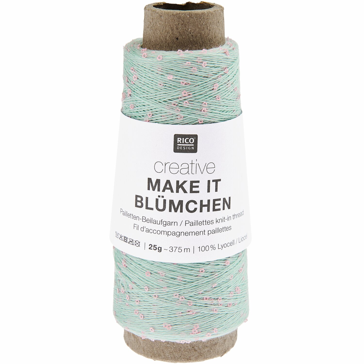 Creative Make It Blümchen, hellblaues Garn von Rico Design, 25g 375m, ideal für kreative Projekte.