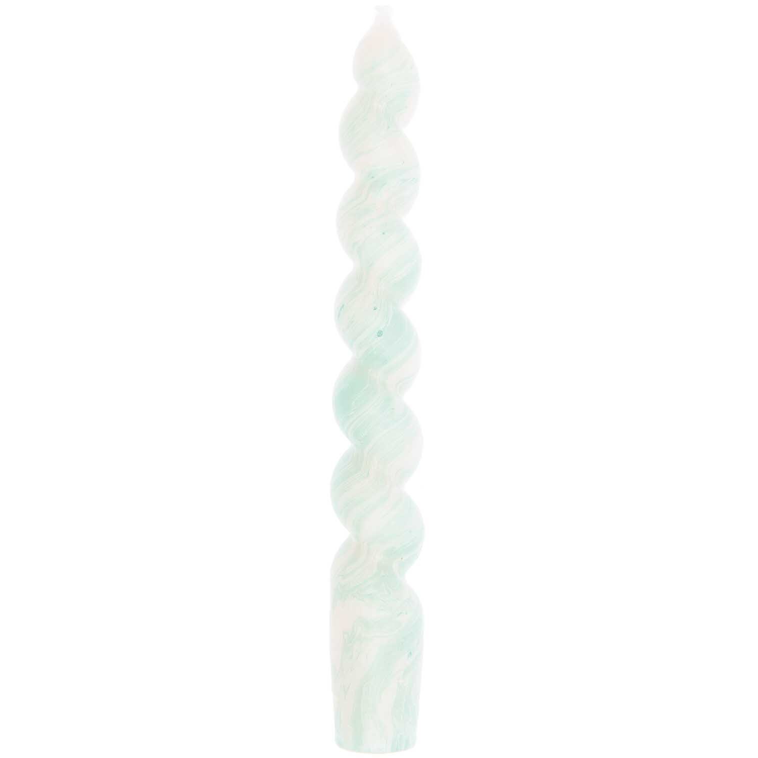 Spiralkerze marmoriert 2,4x18,5cm von Rico Design in grünem Farbton, elegant gedreht.