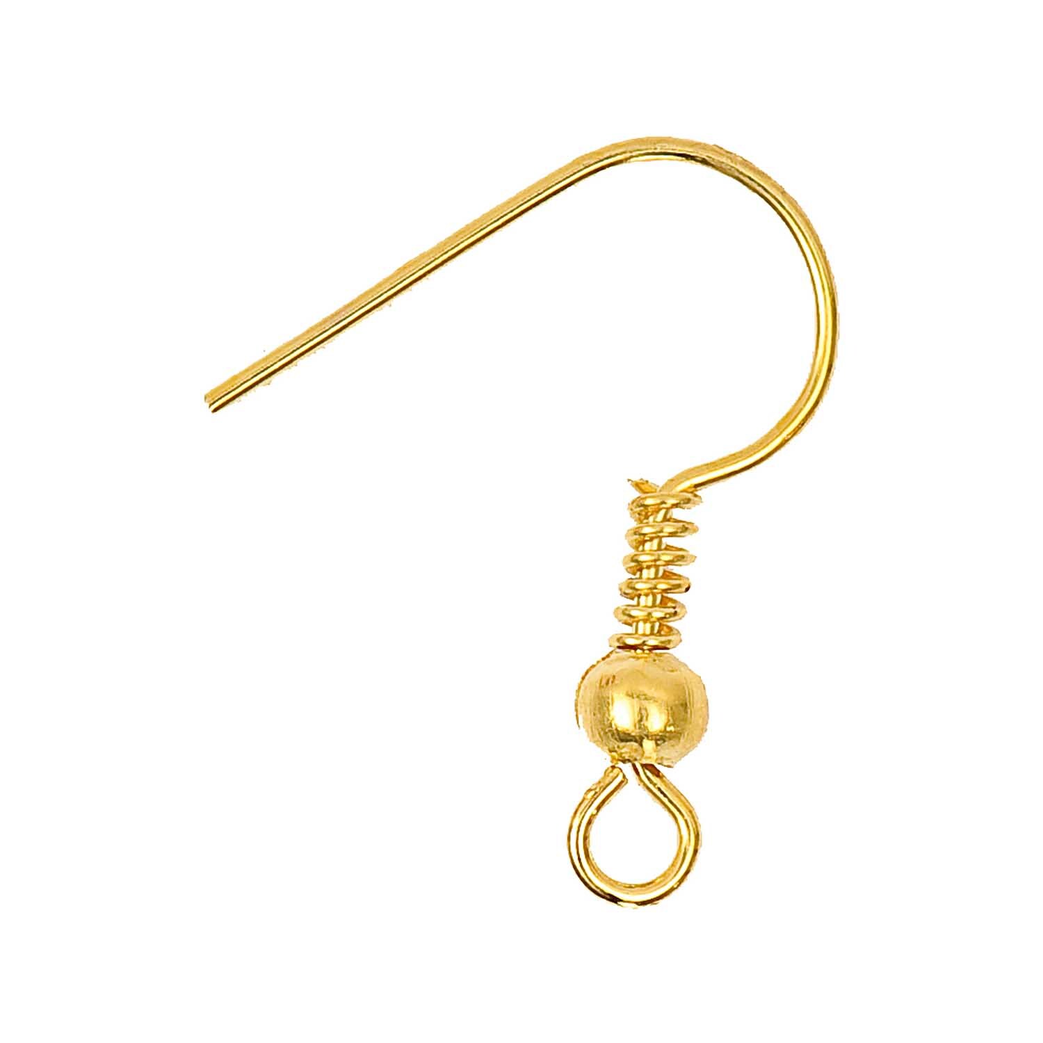Ohrhaken mit Feder gold 10 Stück von Rico Design, zeigt einen goldenen Ohrhaken mit Spiralfeder.