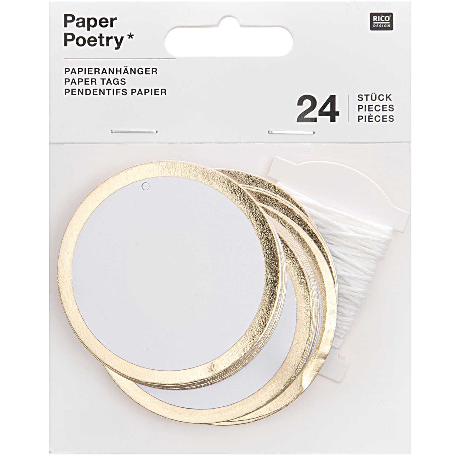 Paper Poetry Papieranhänger Kreis mit Hot Foil, 24 Stück. Runde Papieranhänger mit goldener Verzierung, ideal für Geschenke.