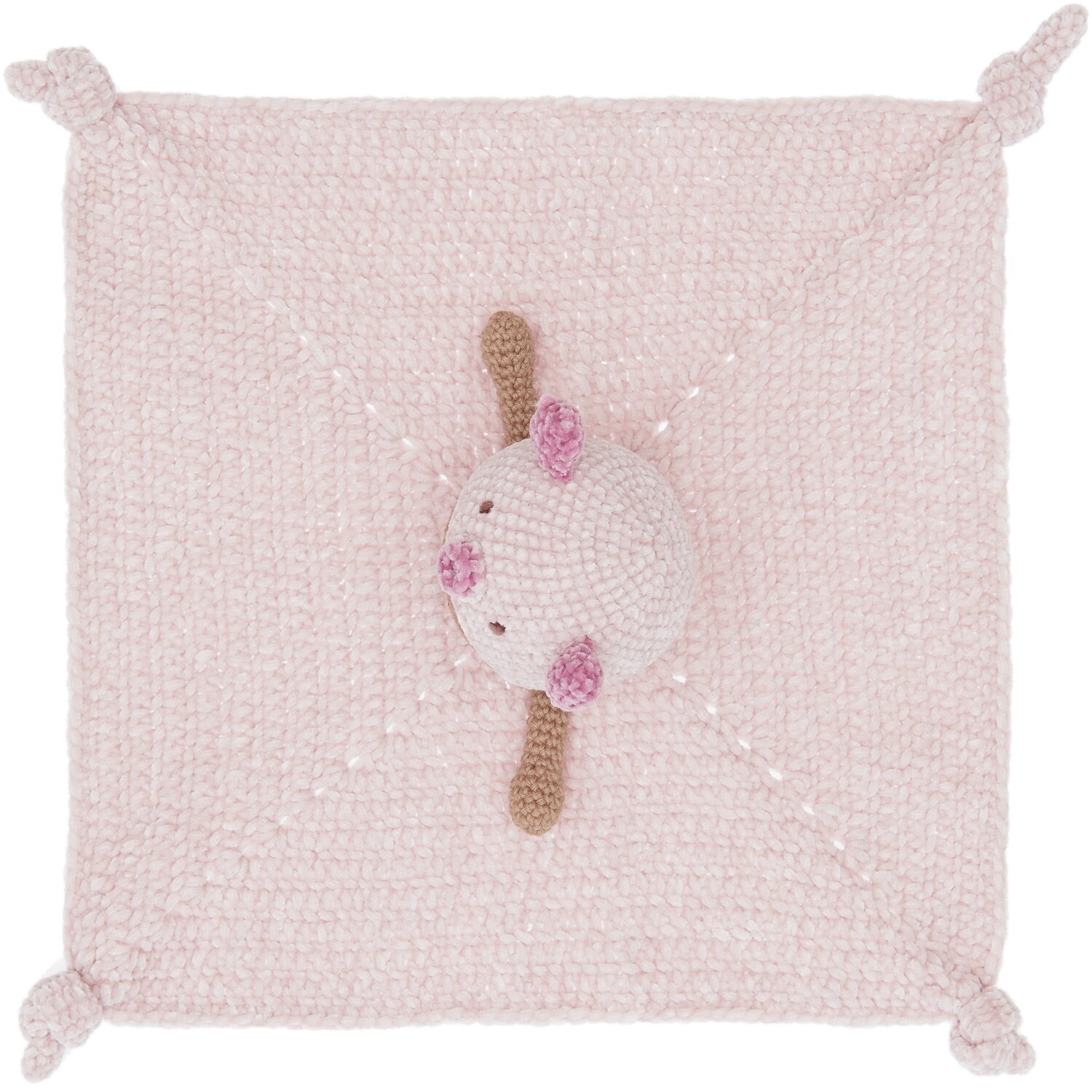 Ricorumi Häkelset Baby Blankies Schweinchen: Ein rosa gehäkeltes Kuscheltuch mit Schweinchenkopf von Rico Design.