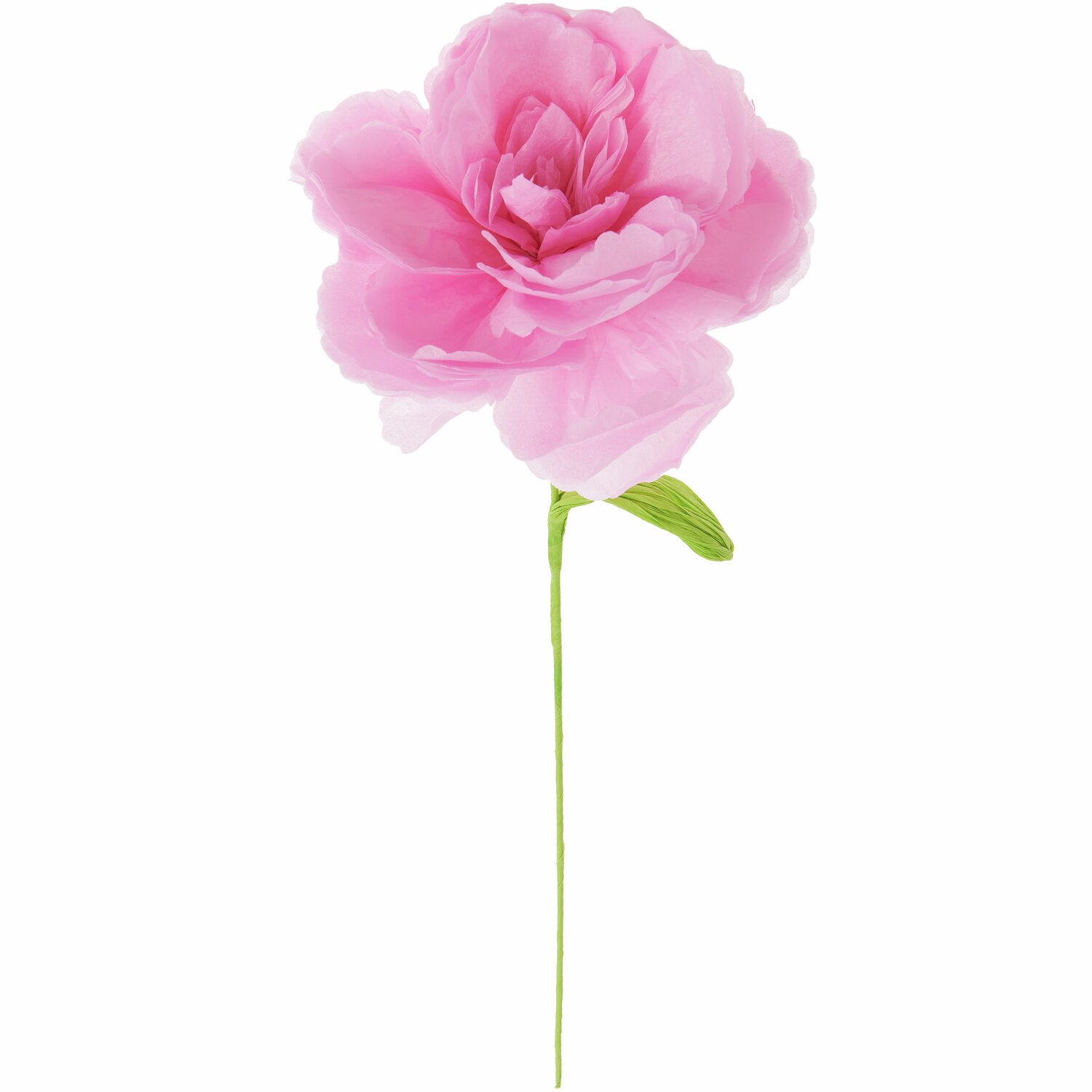 Papierblume Paeonie pink: Eine zarte, pinke Blume von Rico Design, 56x20cm, mit grünem Stiel.