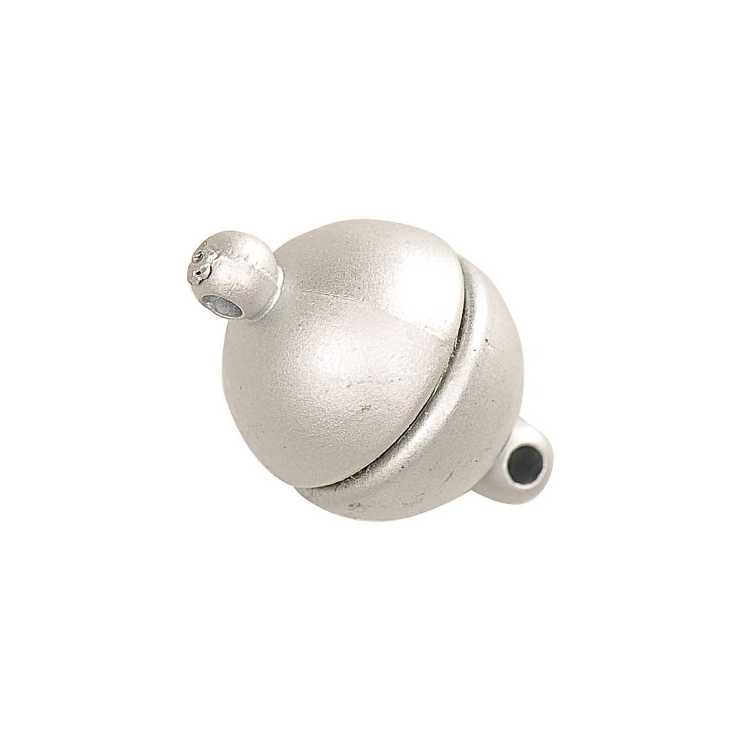 Magnetverschluß rund silber matt 12mm von Rico Design, zeigt einen eleganten, kugelförmigen Verschluss in mattem Silber.