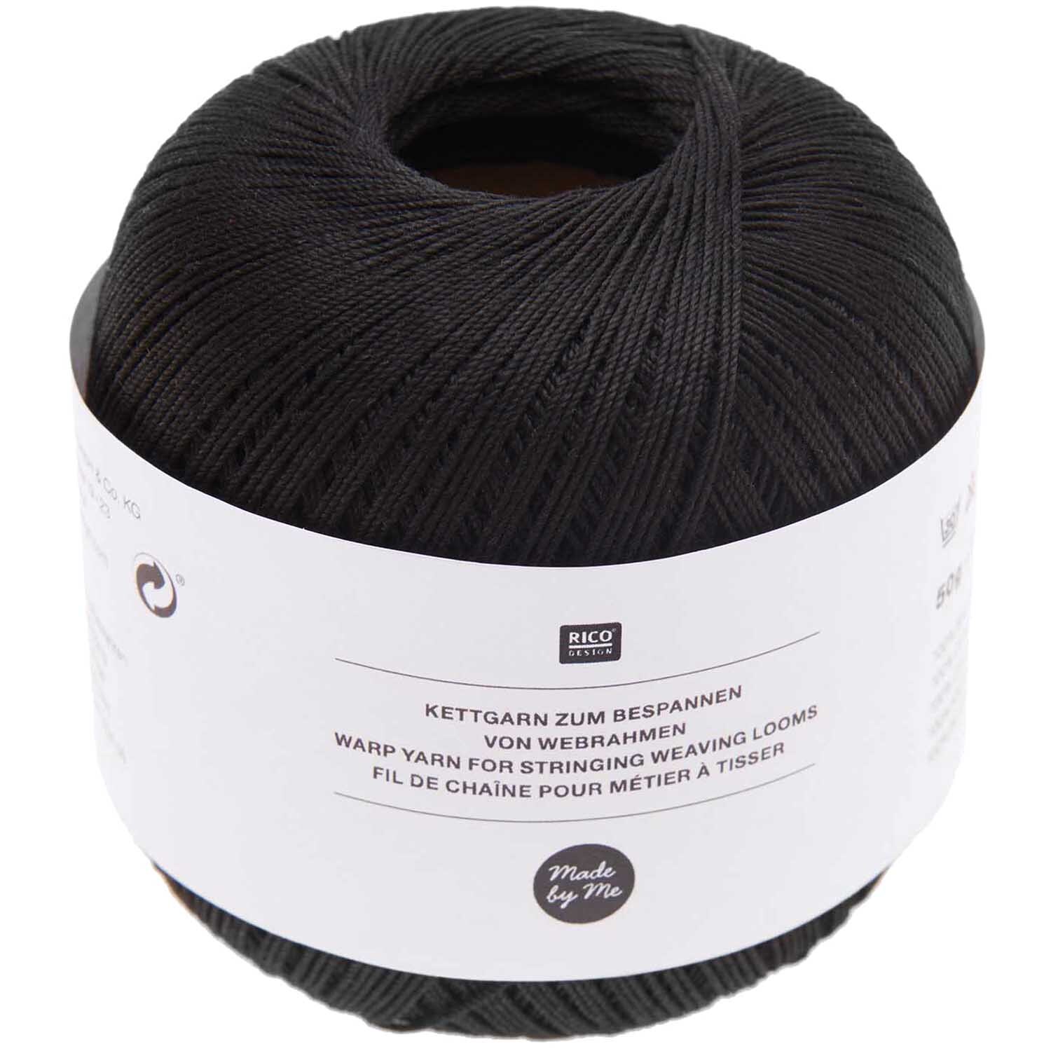 Kettgarn schwarz 50g von Rico Design, ideal zum Bespannen von Webrahmen, in tiefem Schwarz.