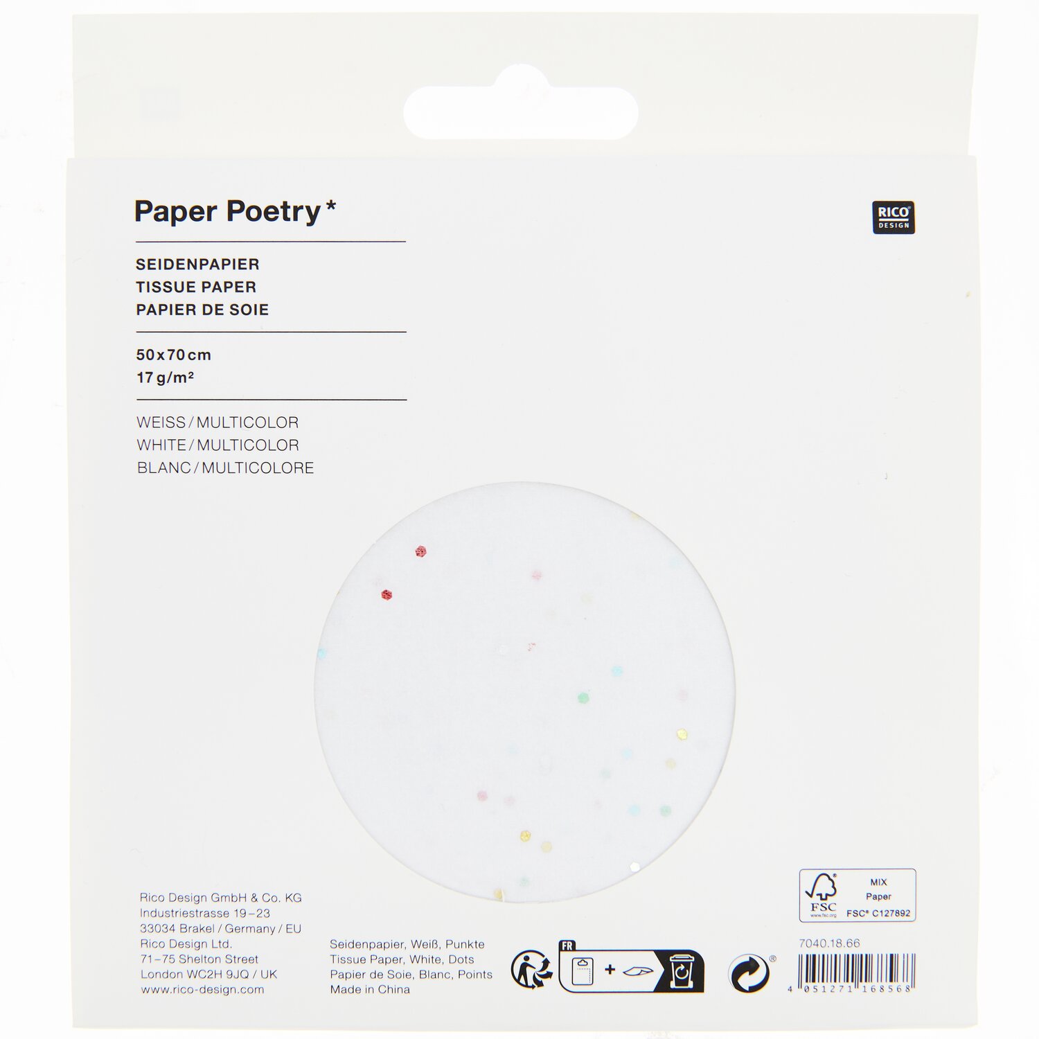 Paper Poetry Seidenpapier mit bunten Punkten, 50x70cm, 17g/m², 5 Bögen von Rico Design.