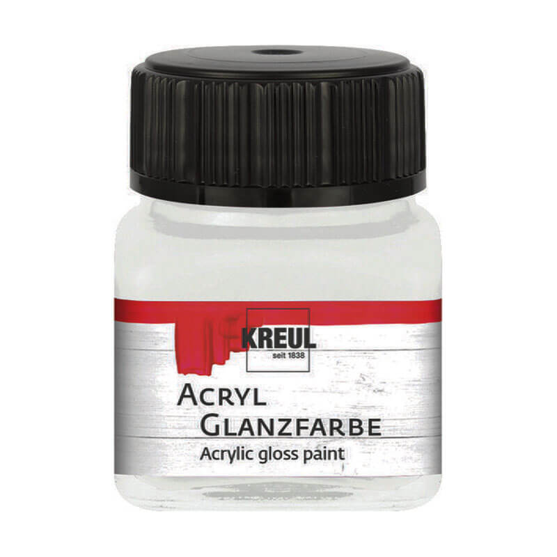 Acryl Glanzfarbe 20ml von KREUL in einem transparenten Behälter mit schwarzem Deckel, ideal für kreative Projekte.