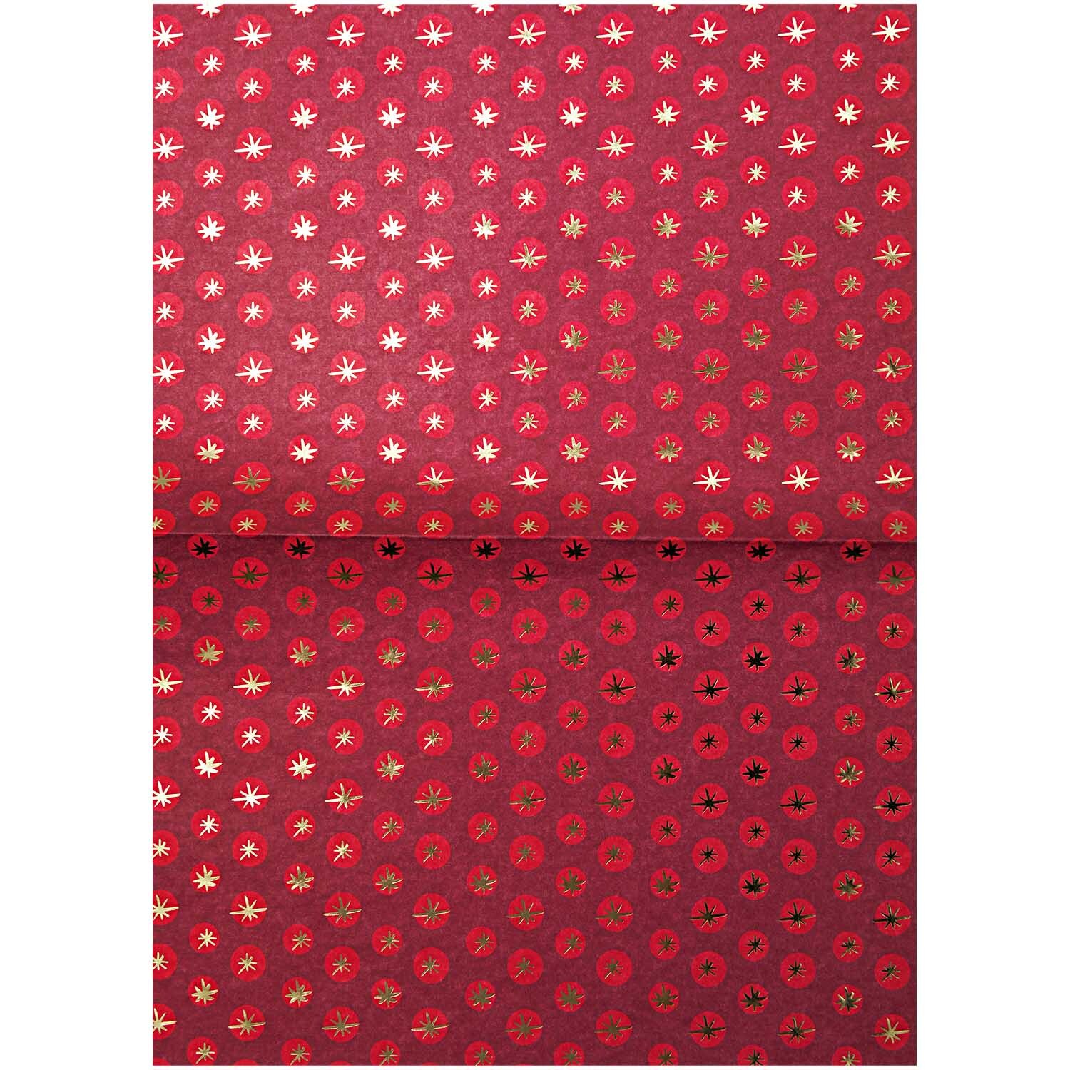Paper Patch Papier Sterne Jolly Christmas zeigt rote Sterne und Kreise auf rotem Hintergrund. Ideal für festliche Dekorationen. Marke: Rico Design.