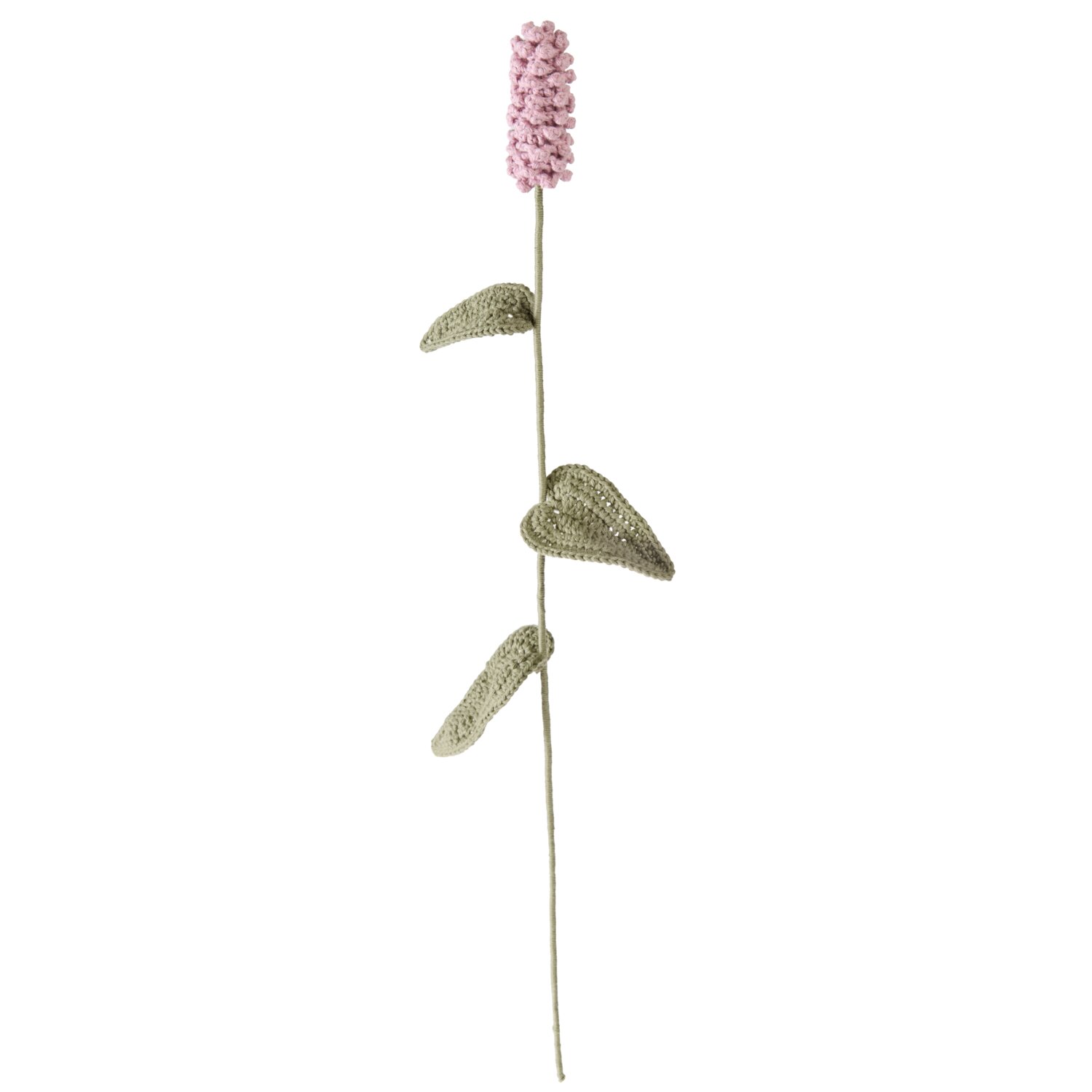 Ricorumi In the Meadow, gehäkelte Blüte an langem Stiel mit mehreren Blättern aus Rico Design Garn in zarten Pastelltönen, ideal als dekoratives DIY-Projekt