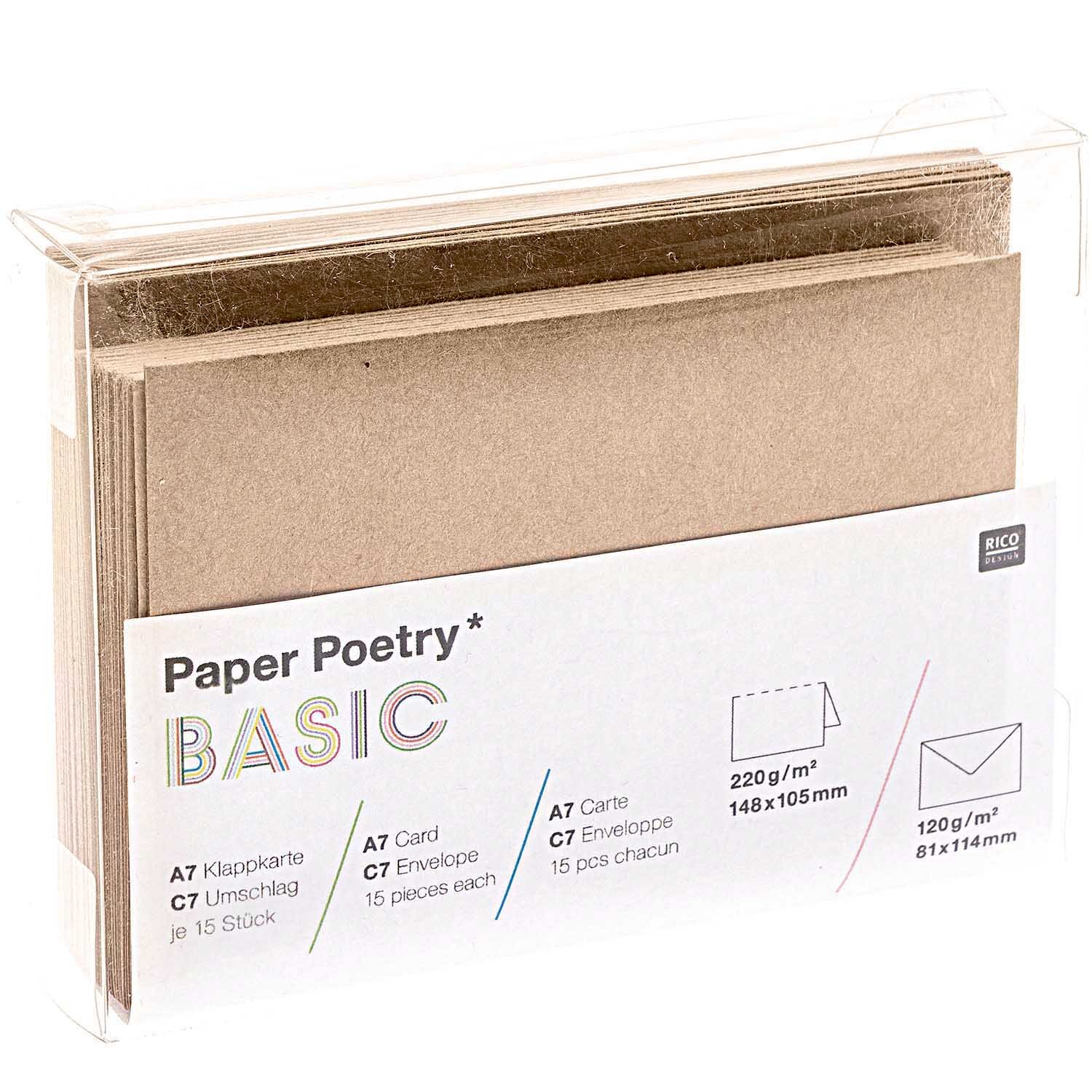 Paper Poetry Kartenset Basic Kraftpapier C7/A7 30-teilig von Rico Design