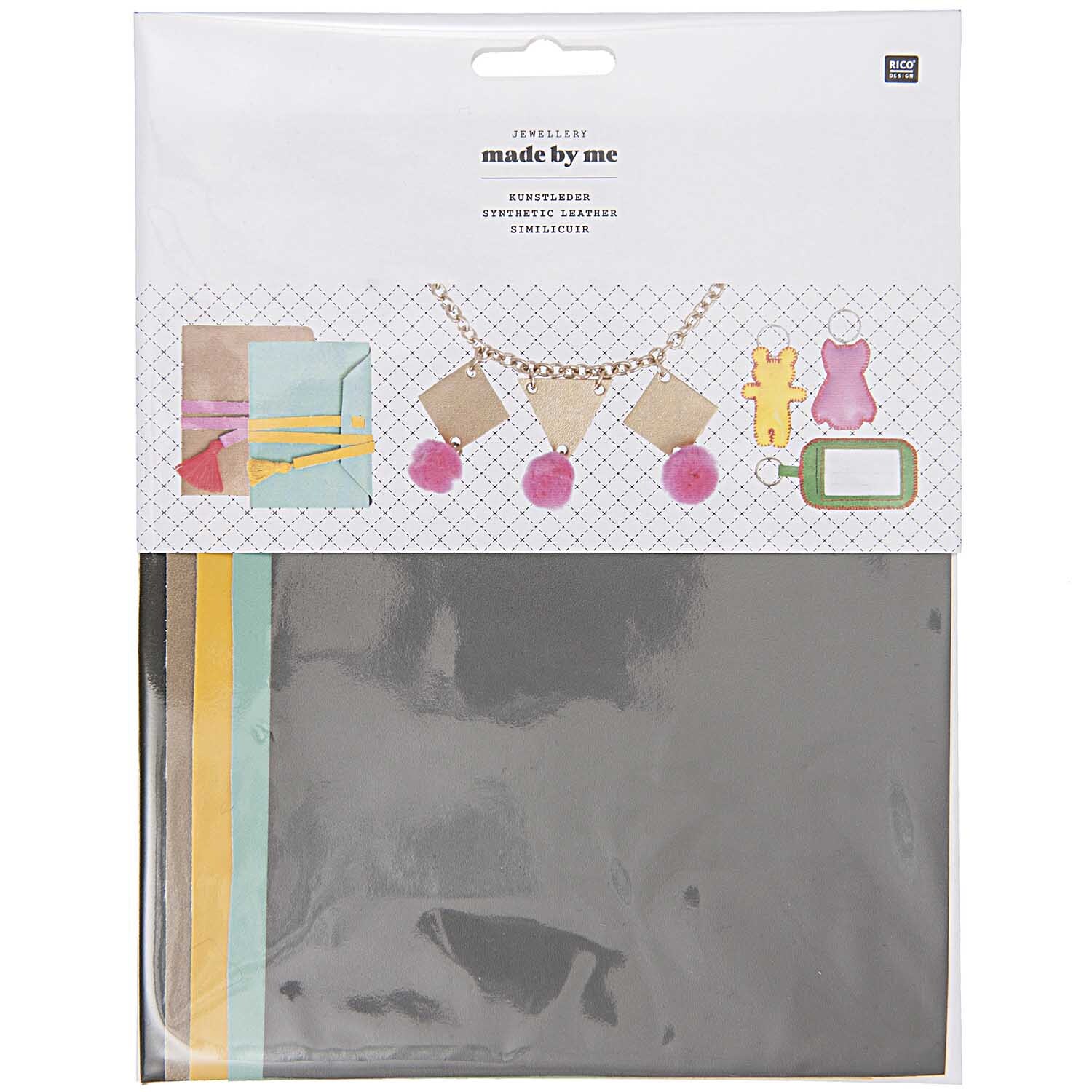 Kunstleder Set fashion 14,8x21cm 5 Stück von Rico Design mit bunten Bögen, ideal für kreative DIY-Projekte.