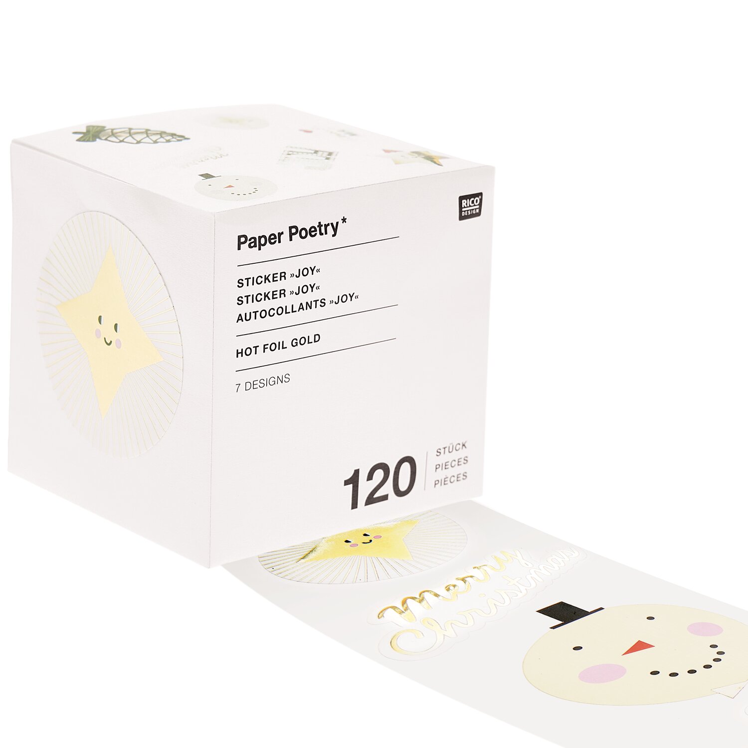 Paper Poetry Sticker Joy 5,5cm 120 Stück auf der Rolle Hot Foil, Geschenkbox von Rico Design mit weihnachtlichen Motivstickern in Metallic-Optik für Dekoration