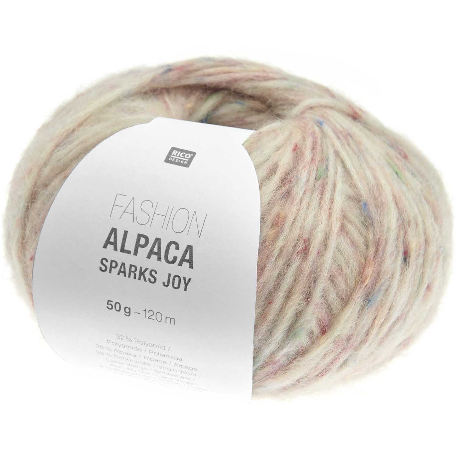 Fashion Alpaca Sparks Joy: Weiches Strickgarn in Creme von Rico Design, ideal für Pullover und Jacken.