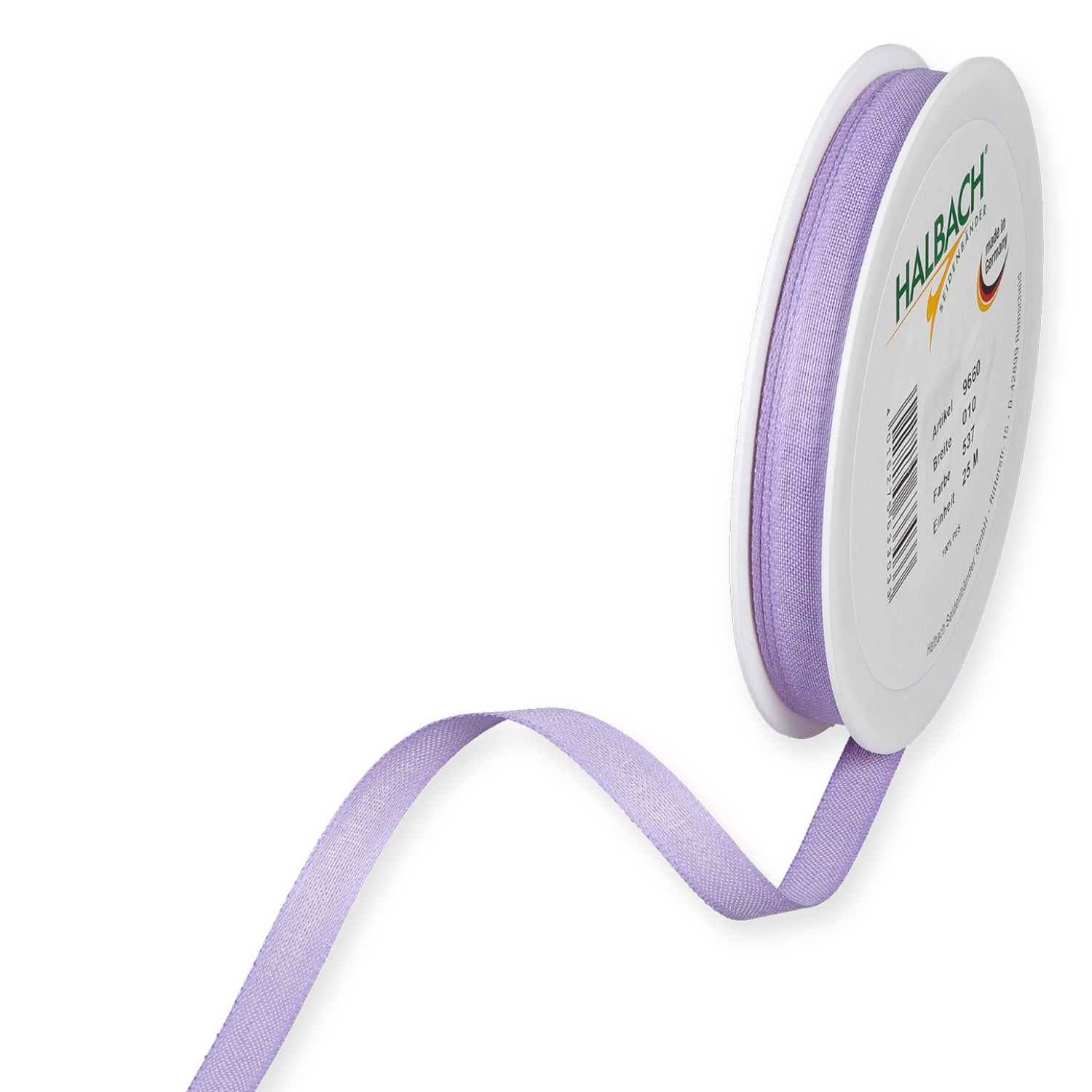 Dekoband in Baumwolloptik 10mm 7m, zartes Lavendel, auf Rolle, ideal für kreative Bastelprojekte.