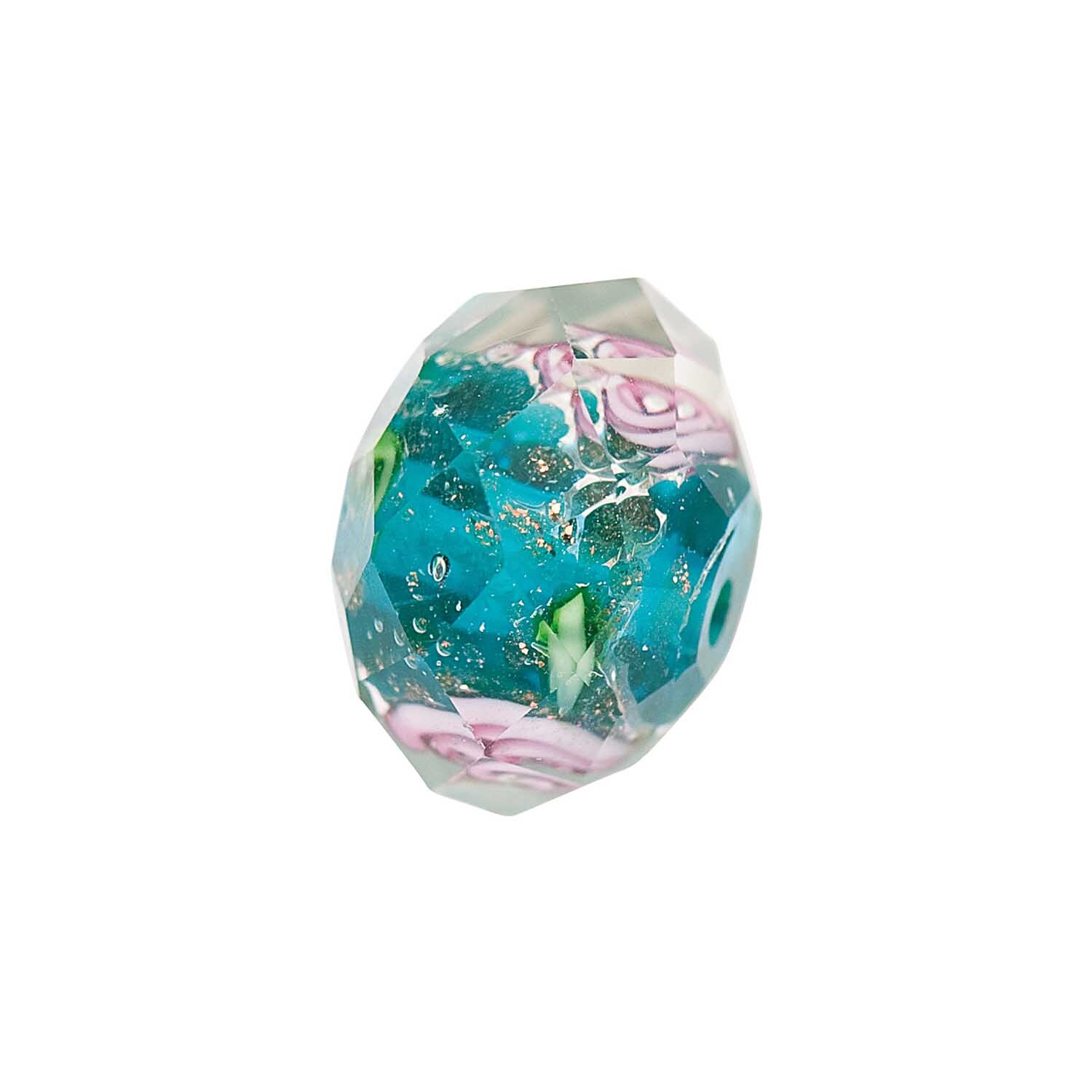 Perle Rosenpetrol-rosa 12x8mm Glas zeigt ein facettiertes Design mit floralen Mustern von Rico Design.