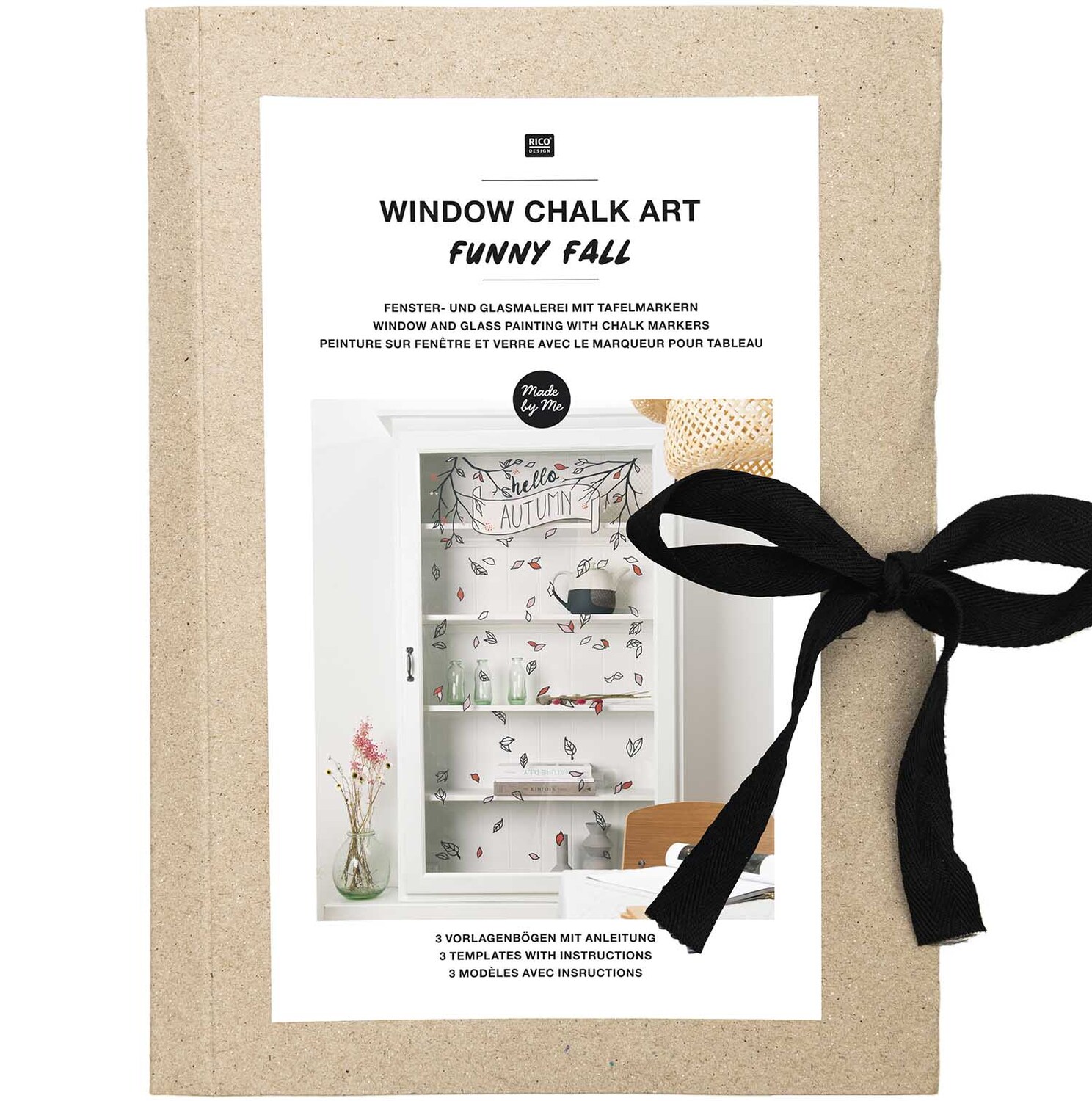 Vorlagenmappe Funny Fall für Fenster- und Glasmalerei mit Kreidestiften von Rico Design. Enthält Anleitungen und kreative Vorlagen.