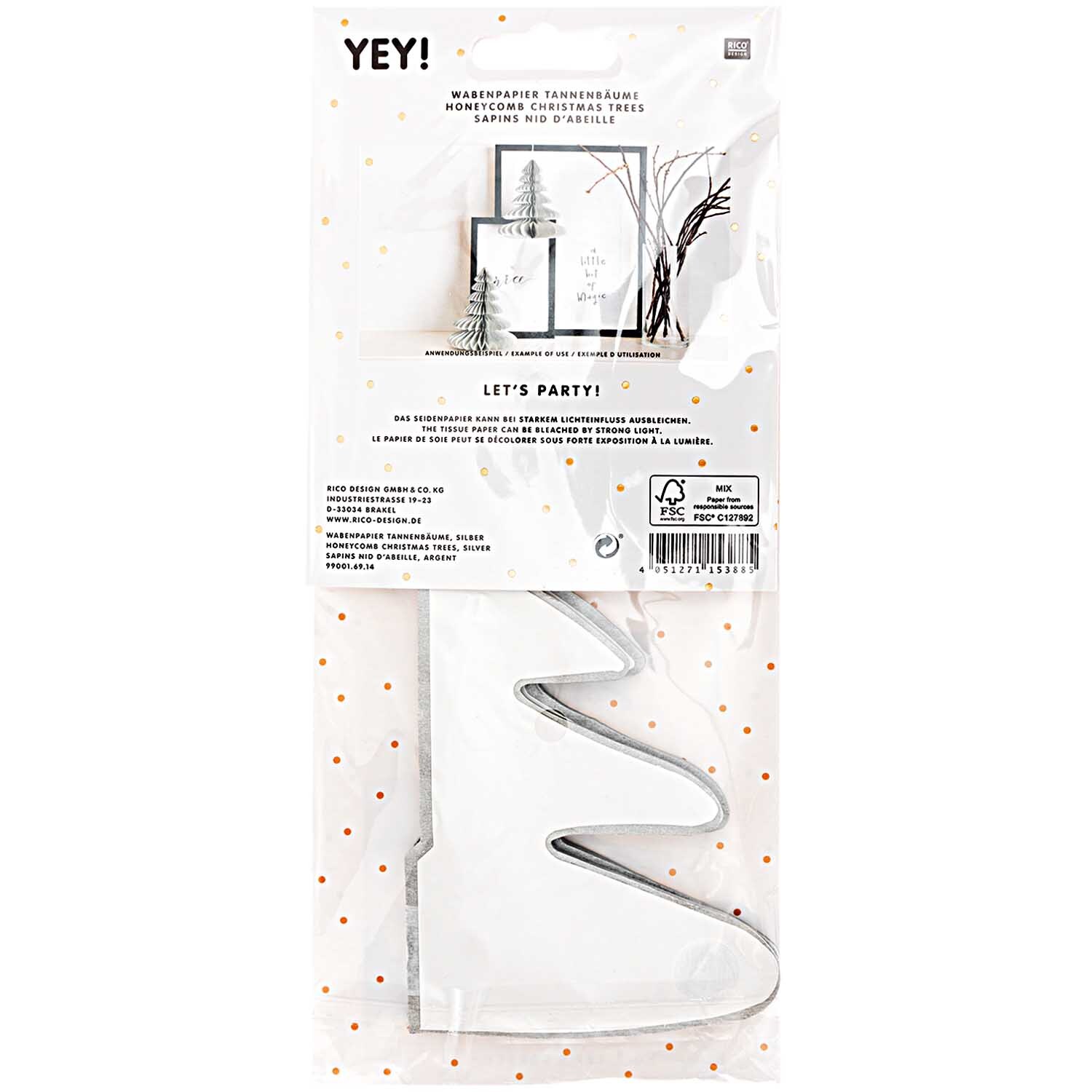 Wabenpapier Tannenbäume 20cm 2 Stück in Silber von Rico Design, ideal für festliche Dekorationen.
