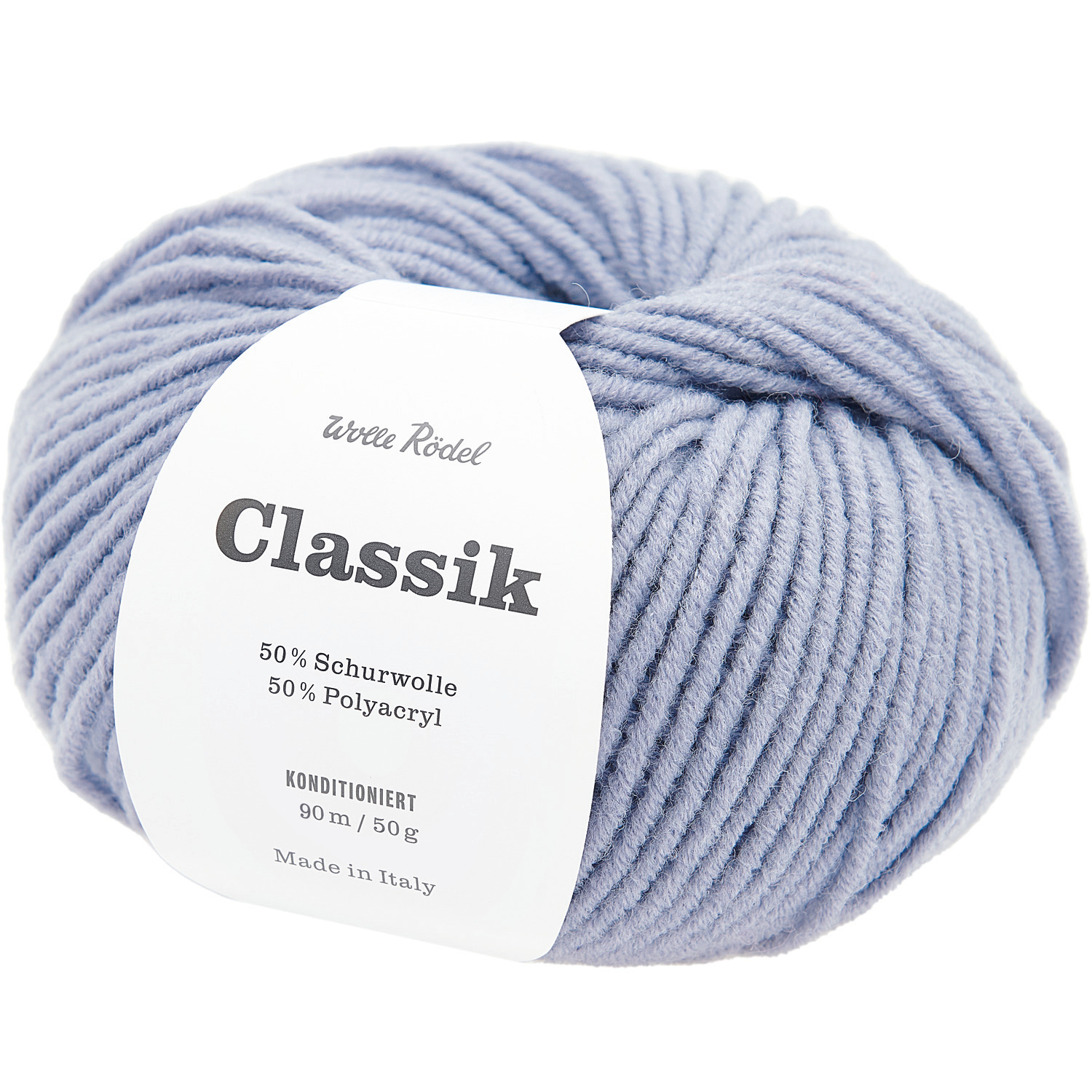 Classik Strickset Jacke Modell 32: Weiches, violettes Garn von Wolle Rödel, ideal für kreative Strickprojekte.