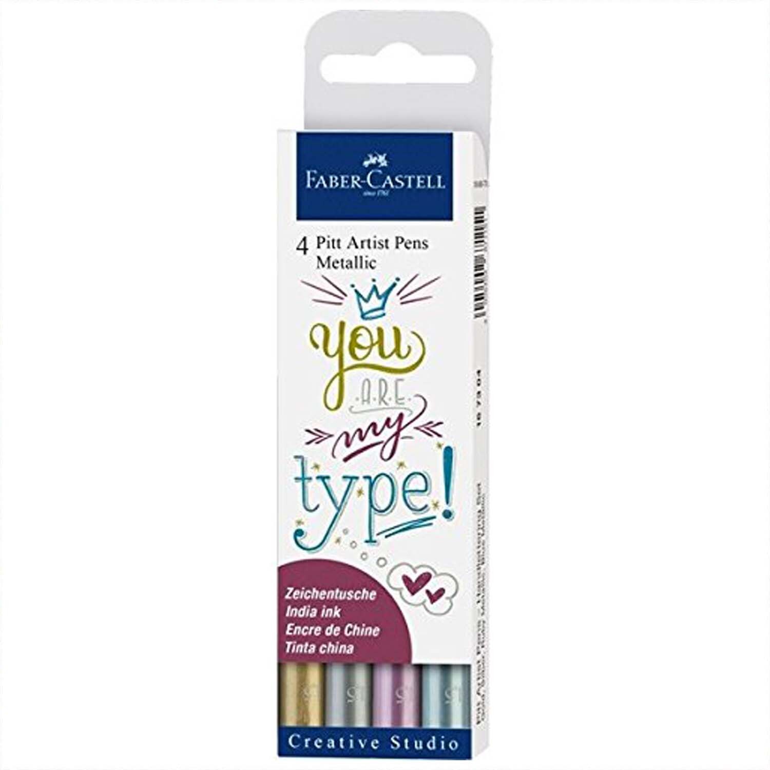 Tuschestift Pitt Artist Pen Metallic 4 Stück in einer Verpackung von Faber Castell, mehrfarbig.