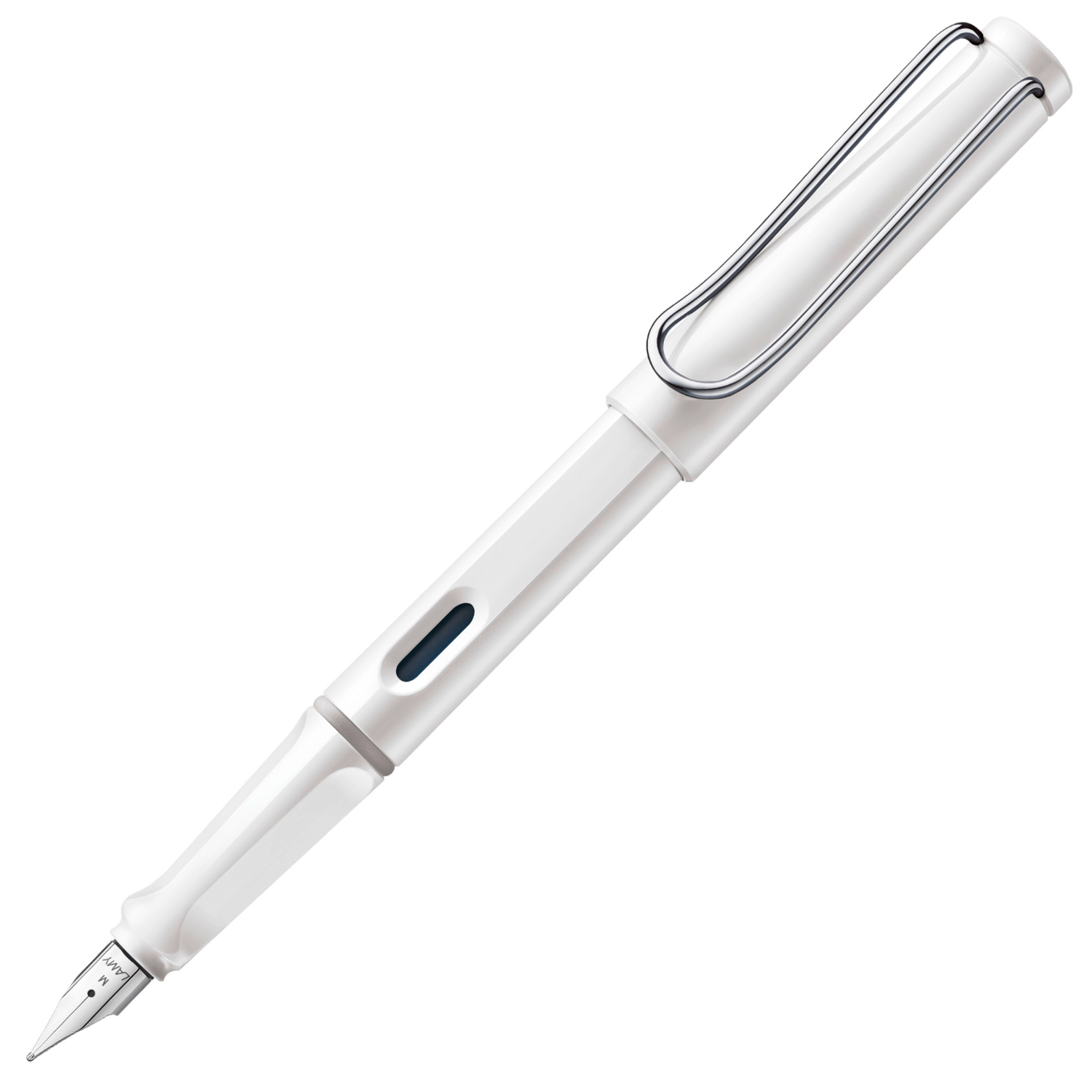Füllhalter safari von Lamy mit mittlerer Feder, elegantes Design in Weiß, ideal für stilvolles Schreiben.