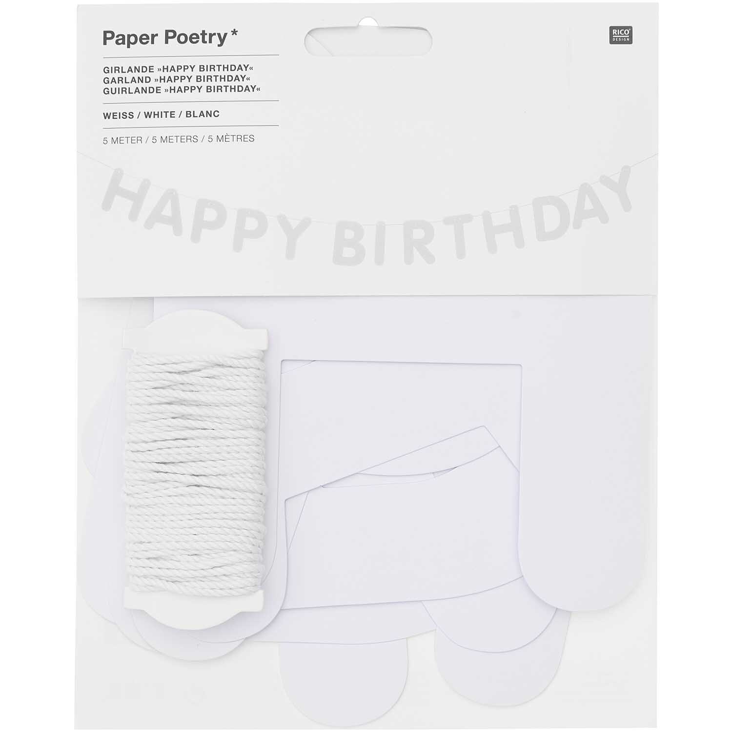 Paper Poetry Girlande Happy Birthday 5m Farbe Weiß von Rico Design