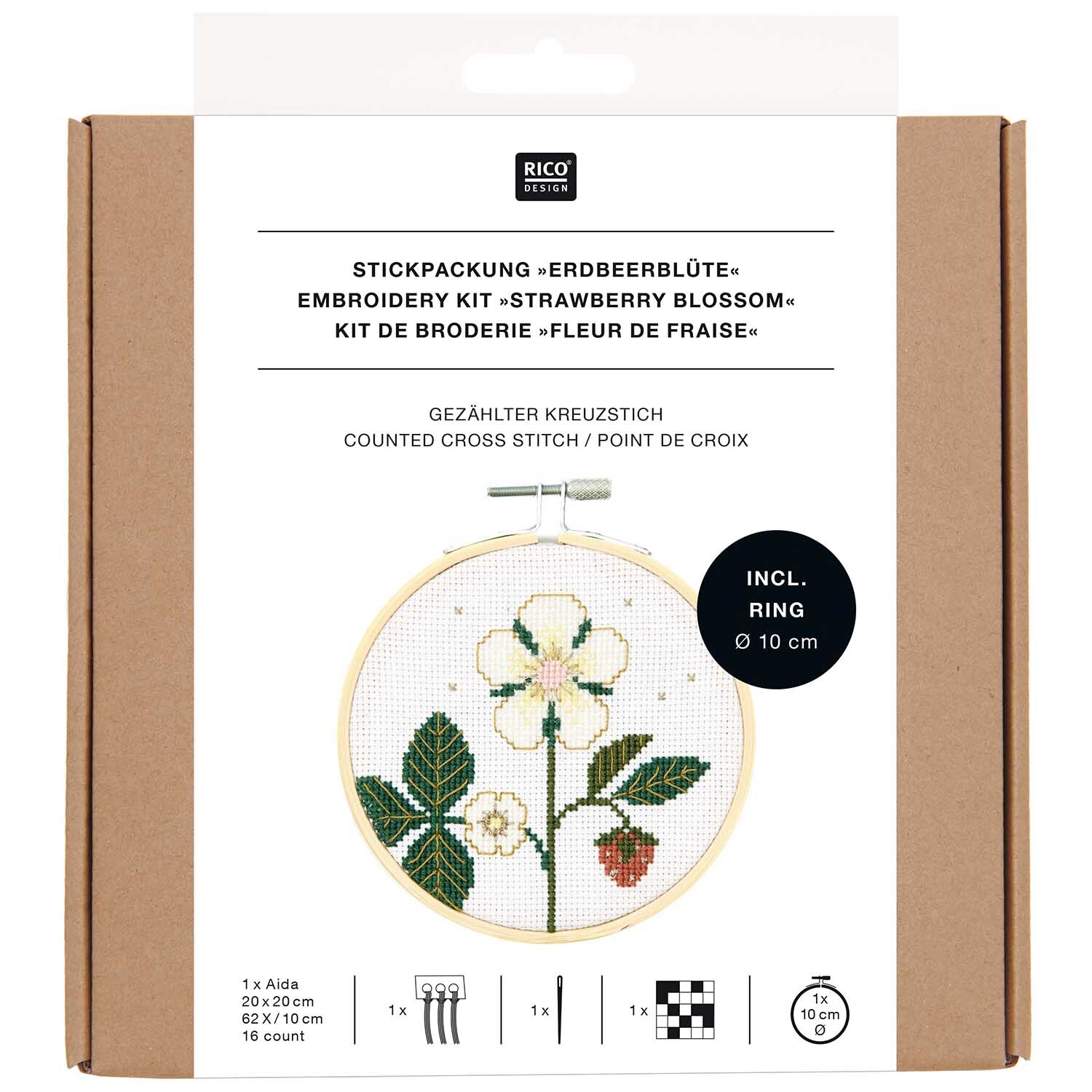 Stickpackung Bild Erdbeerblüte von Rico Design