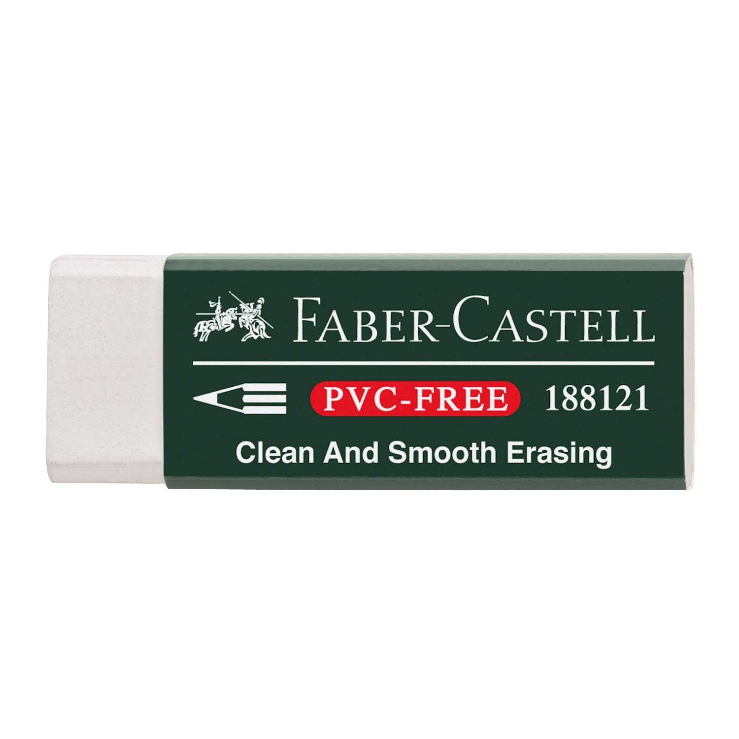 Vinyl Radierer von Faber Castell, PVC-frei, in grünem Gehäuse für sauberes und glattes Radieren.