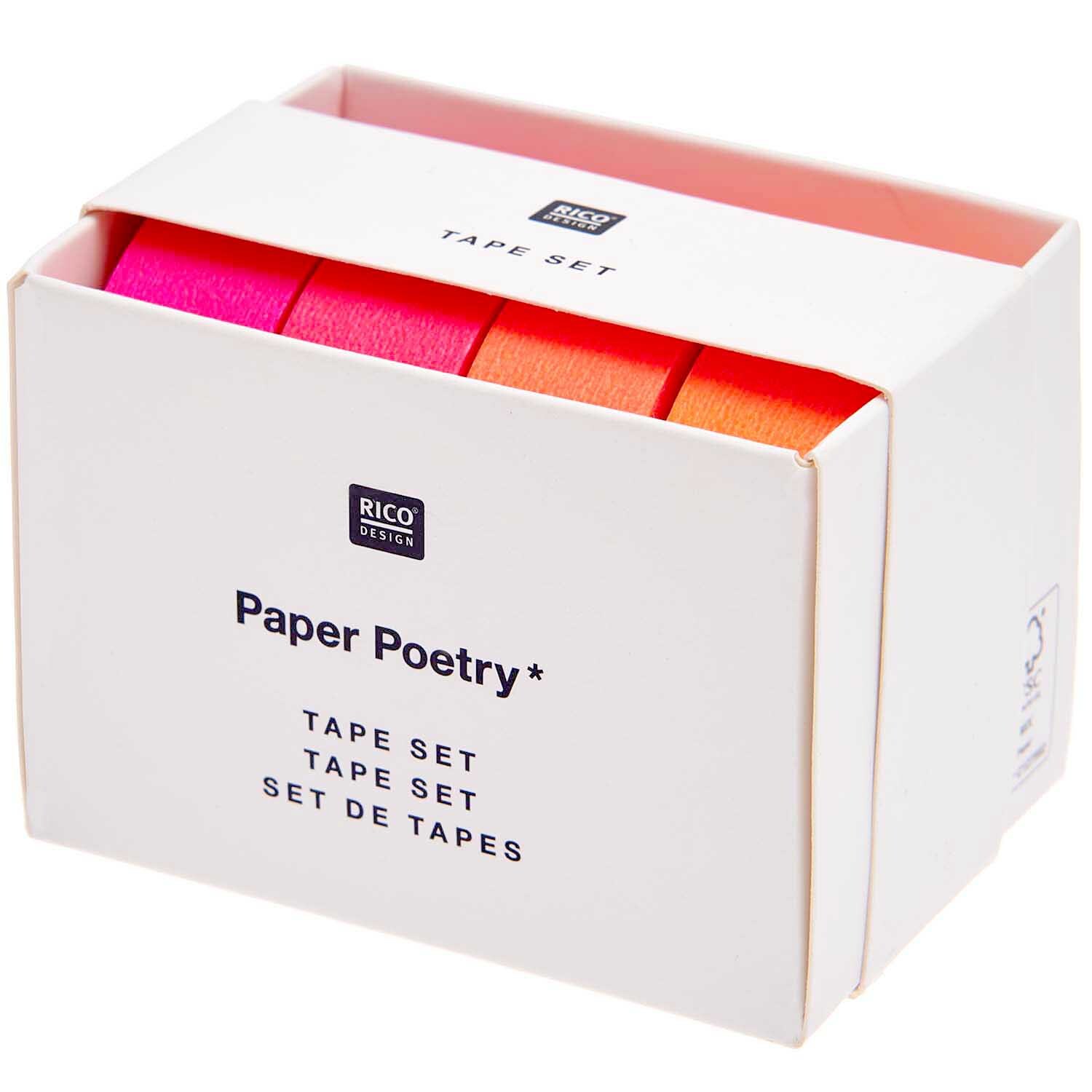 Paper Poetry Tape Set Neon Rottöne, 4-teilig, von Rico Design in einer weißen Verpackung.
