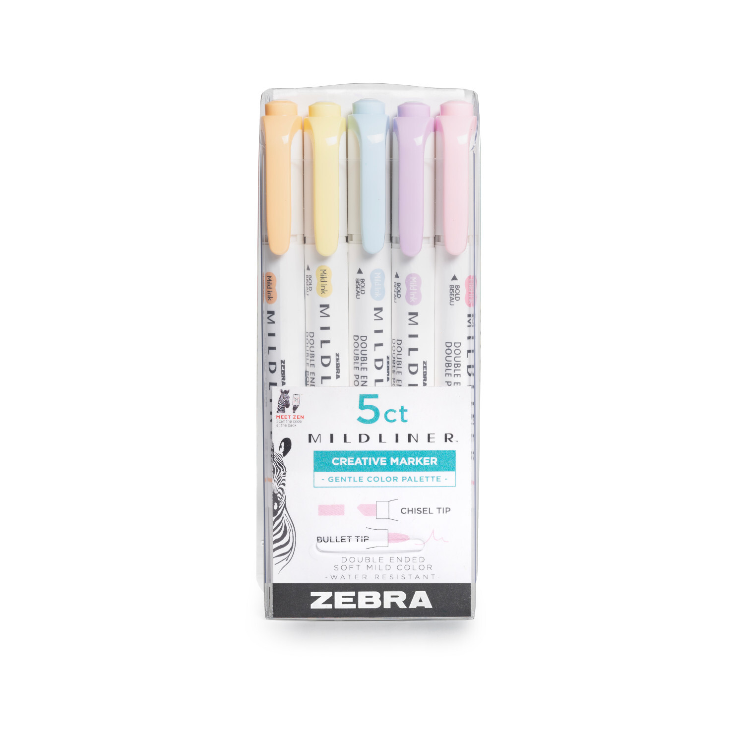Mildliner Set Gentle: 5-teiliges Set von ZEBRA mit sanften Pastellfarben, ideal für kreative Markierungen.