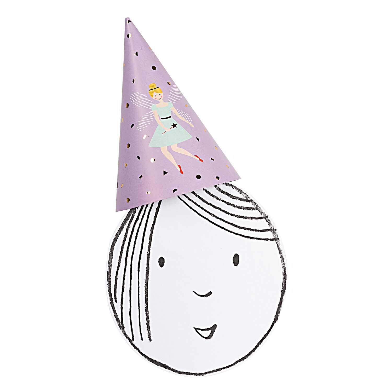 Partyhüte Prinzessin 20cm 8 Stück von Rico Design. Lila Partyhut mit Prinzessin-Motiv auf weißem Hintergrund. Ideal für Kindergeburtstage.