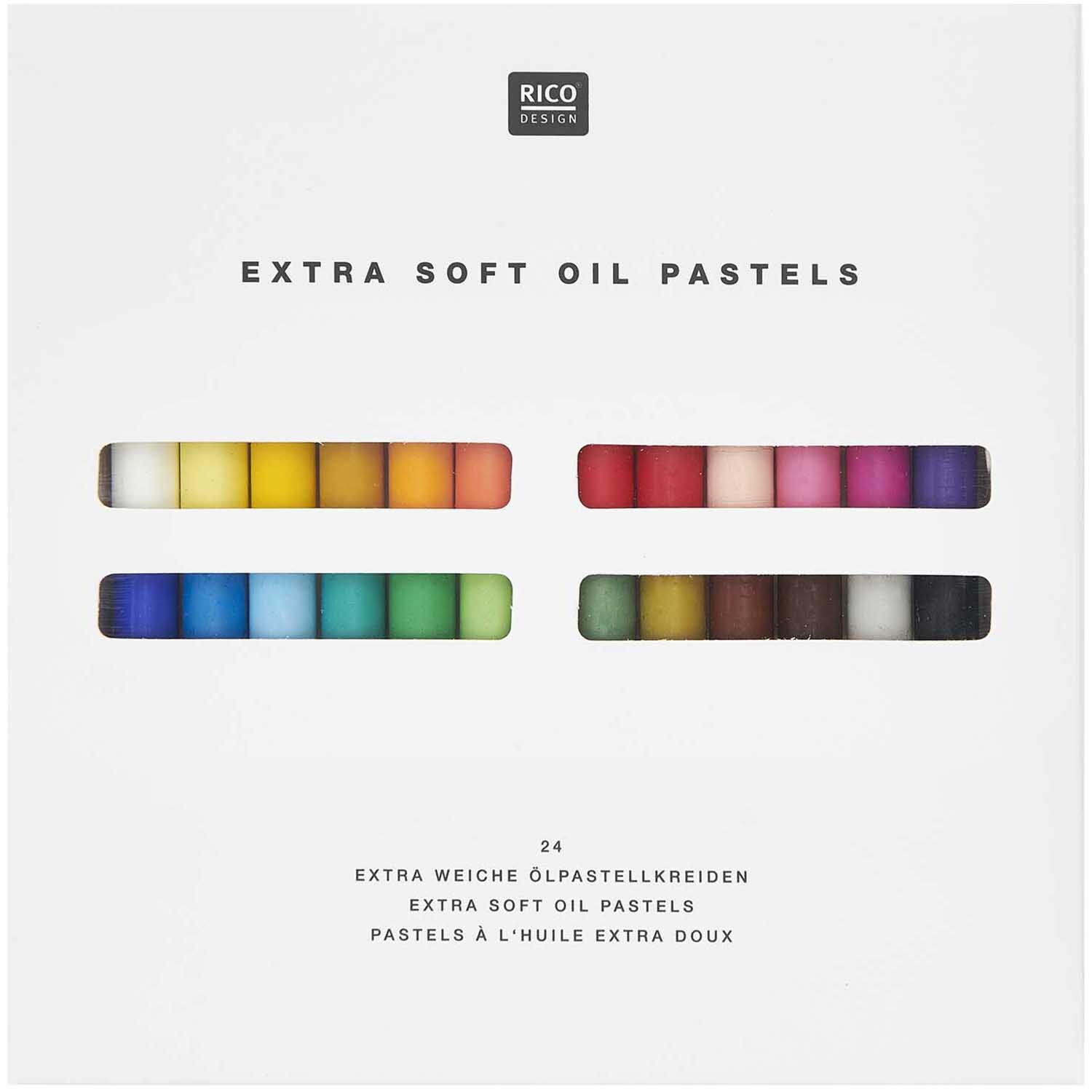 Ölpastellkreide 24 Farben von Rico Design, extra weich, in leuchtenden Tönen, ideal für kreative Projekte.