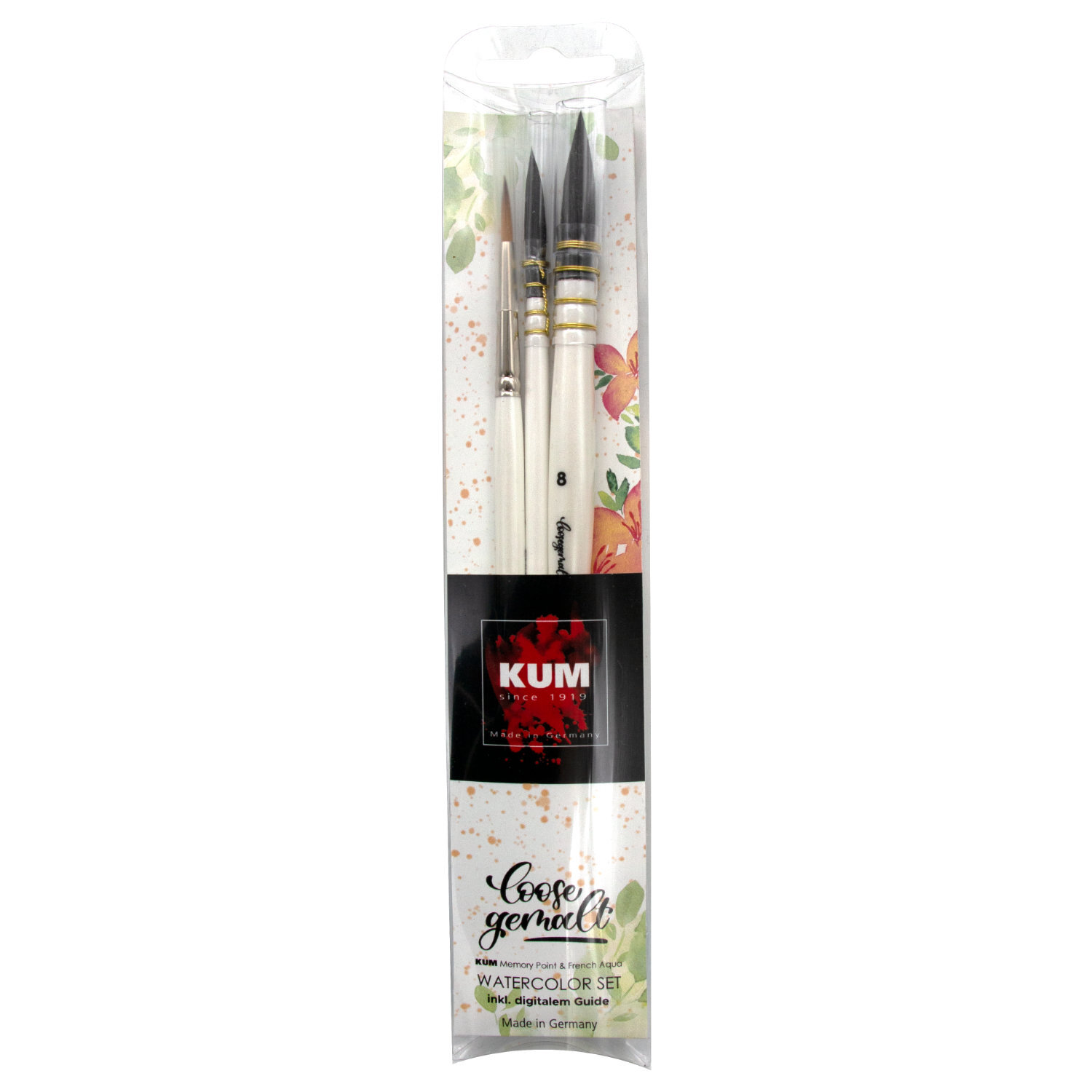 Pinsel Set Loosegemalt: Hochwertiges 3-teiliges Pinselset von KUM, ideal für Aquarellmalerei.