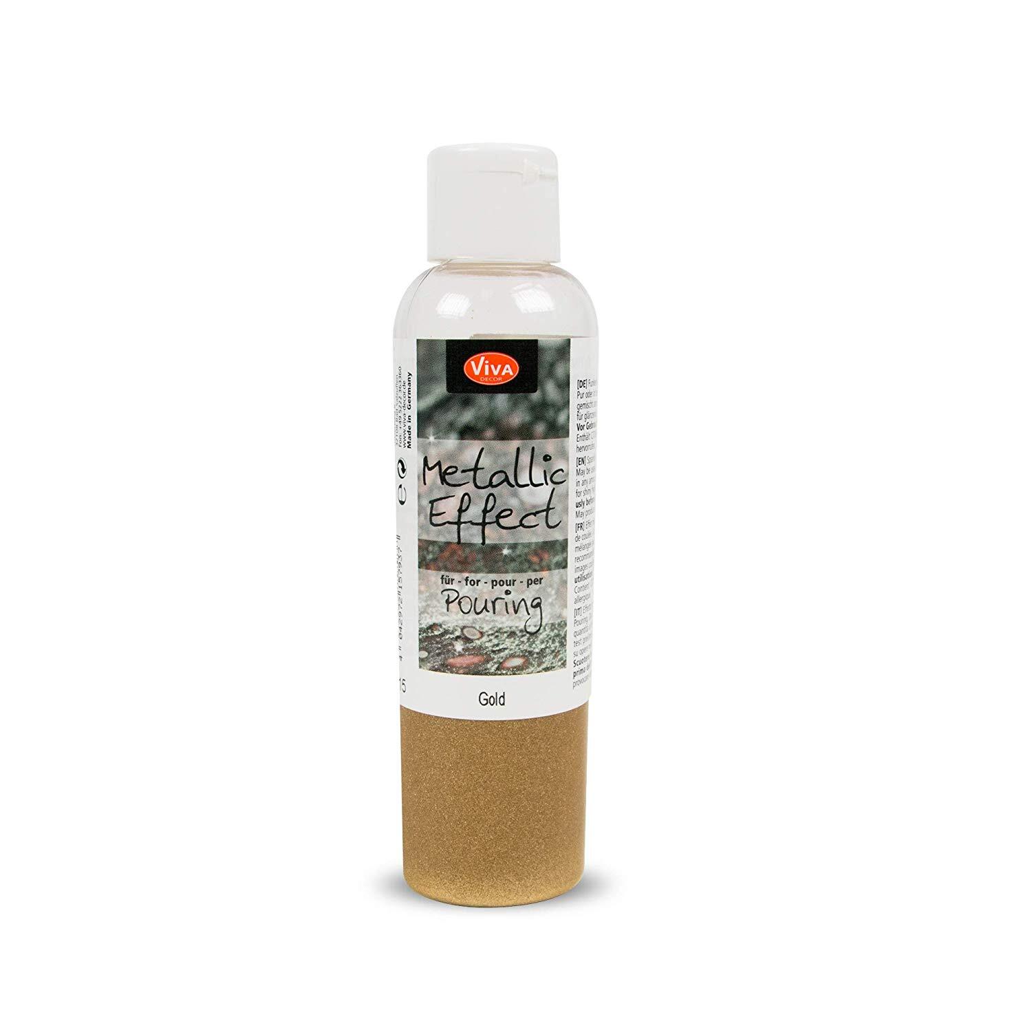 Metallic-Effect für Pouring 120ml: Goldene Farbe von Viva Decor in einer Flasche, ideal für kreative Projekte.