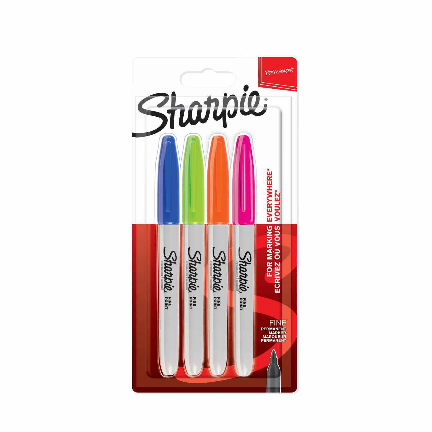 Permanentmarker fein Fun Farben 4 Stück von Sharpie in einer Verpackung mit vier leuchtenden Farben.